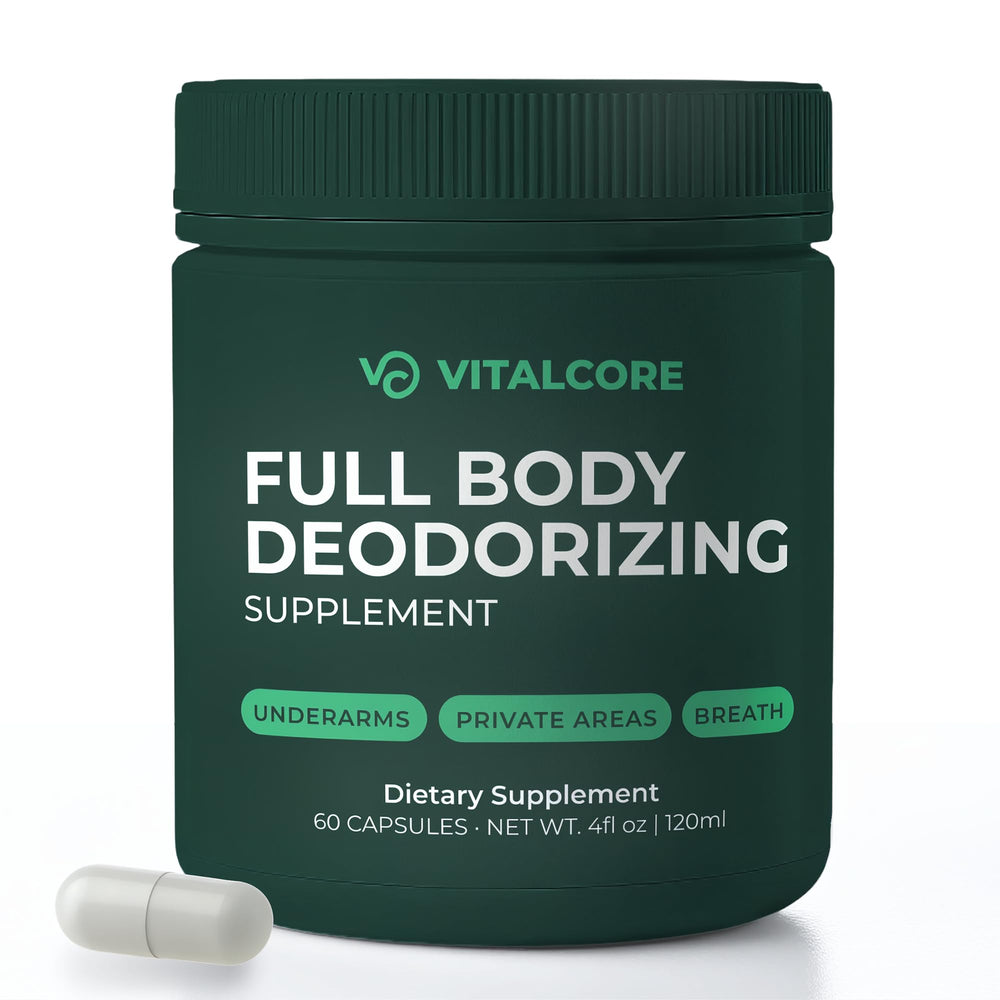 Vital Core Body Deodorizing Supplement bottle front view, 60 capsules