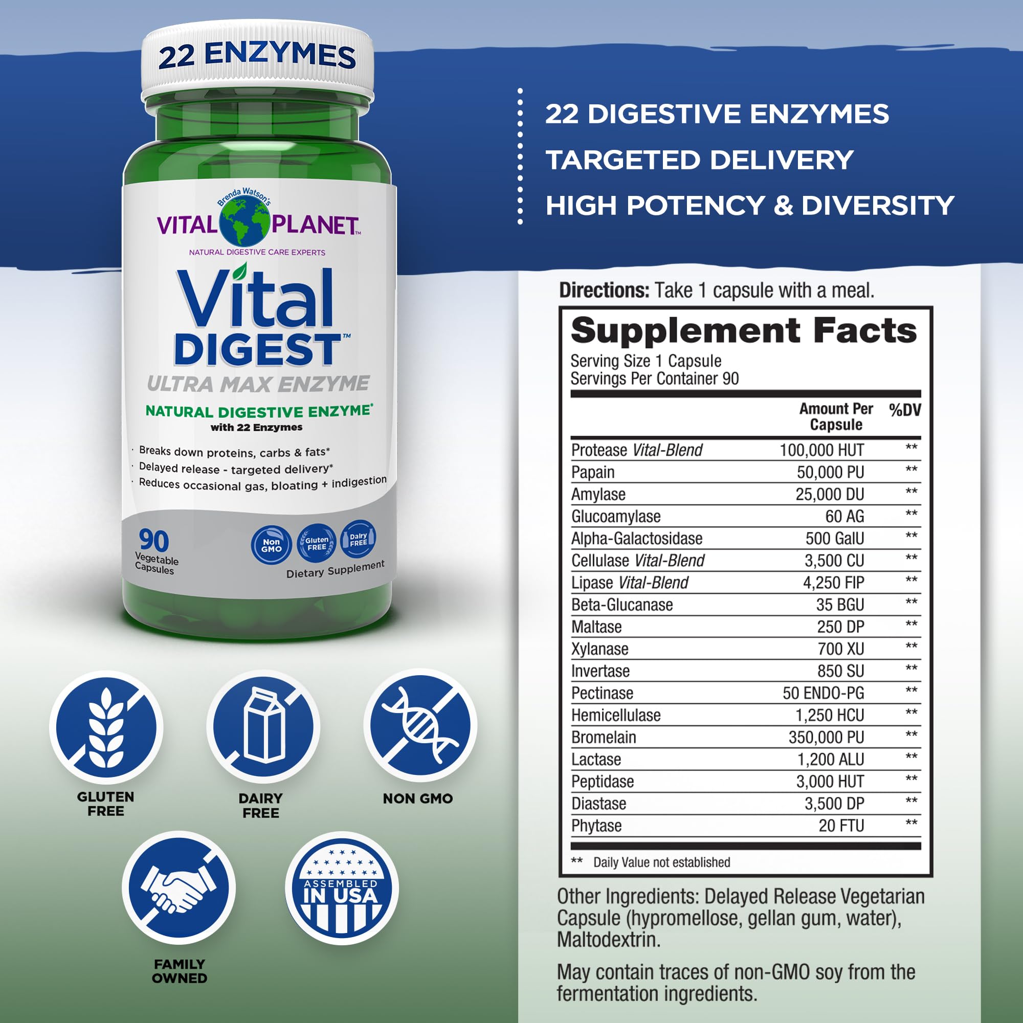 Close-up of delayed-release digestive enzyme capsules