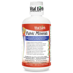 Front view of Vital Earth Fulvic Minerals Liquid 32oz bottle