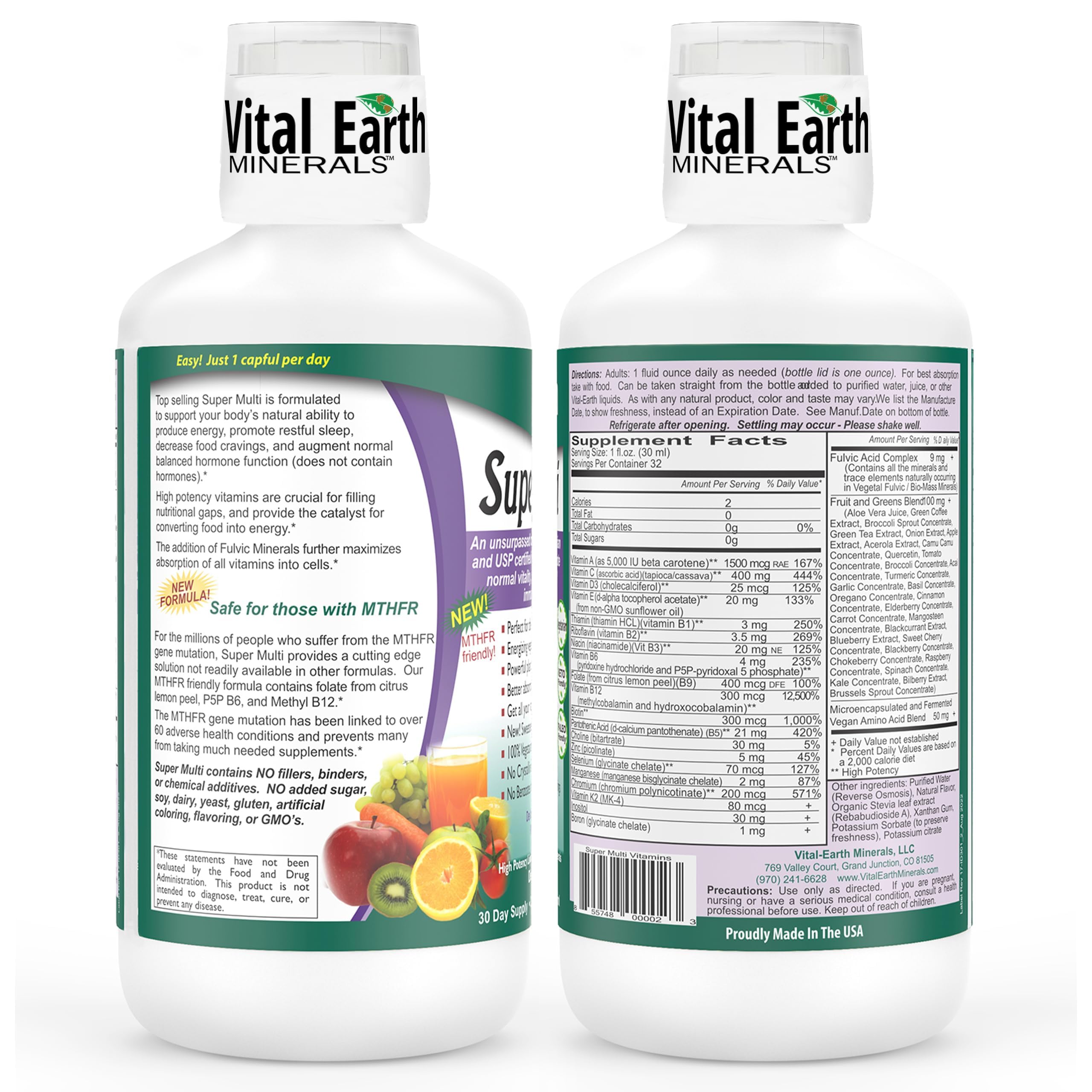 Product label of Vital Earth Minerals Super Multi bottle