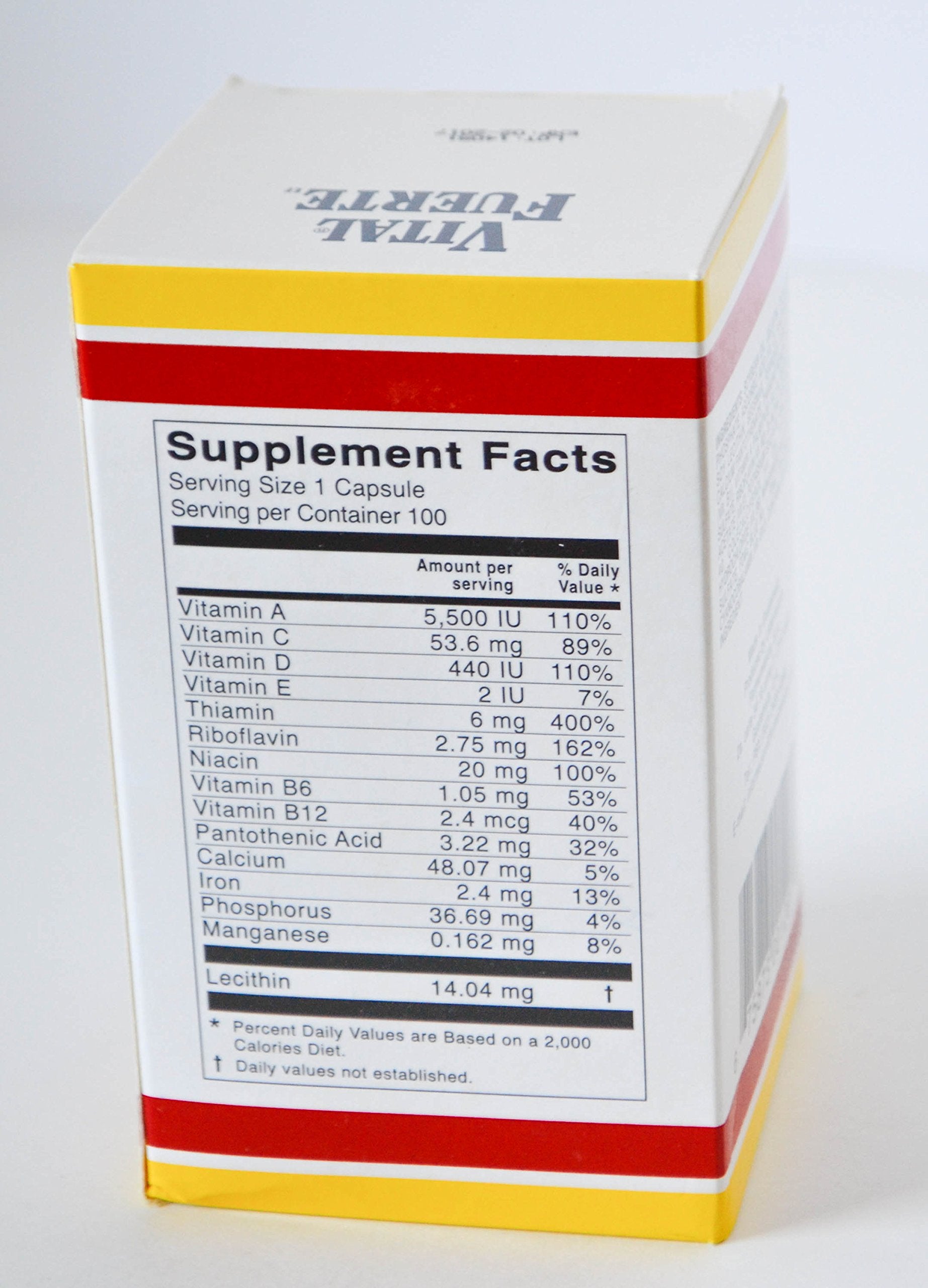 Close-up of Vital Fuerte dietary supplement capsules