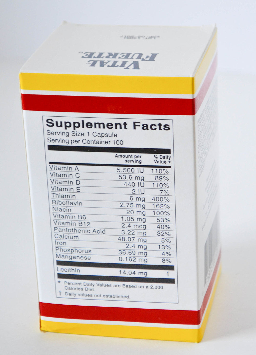 Close-up of Vital Fuerte dietary supplement capsules