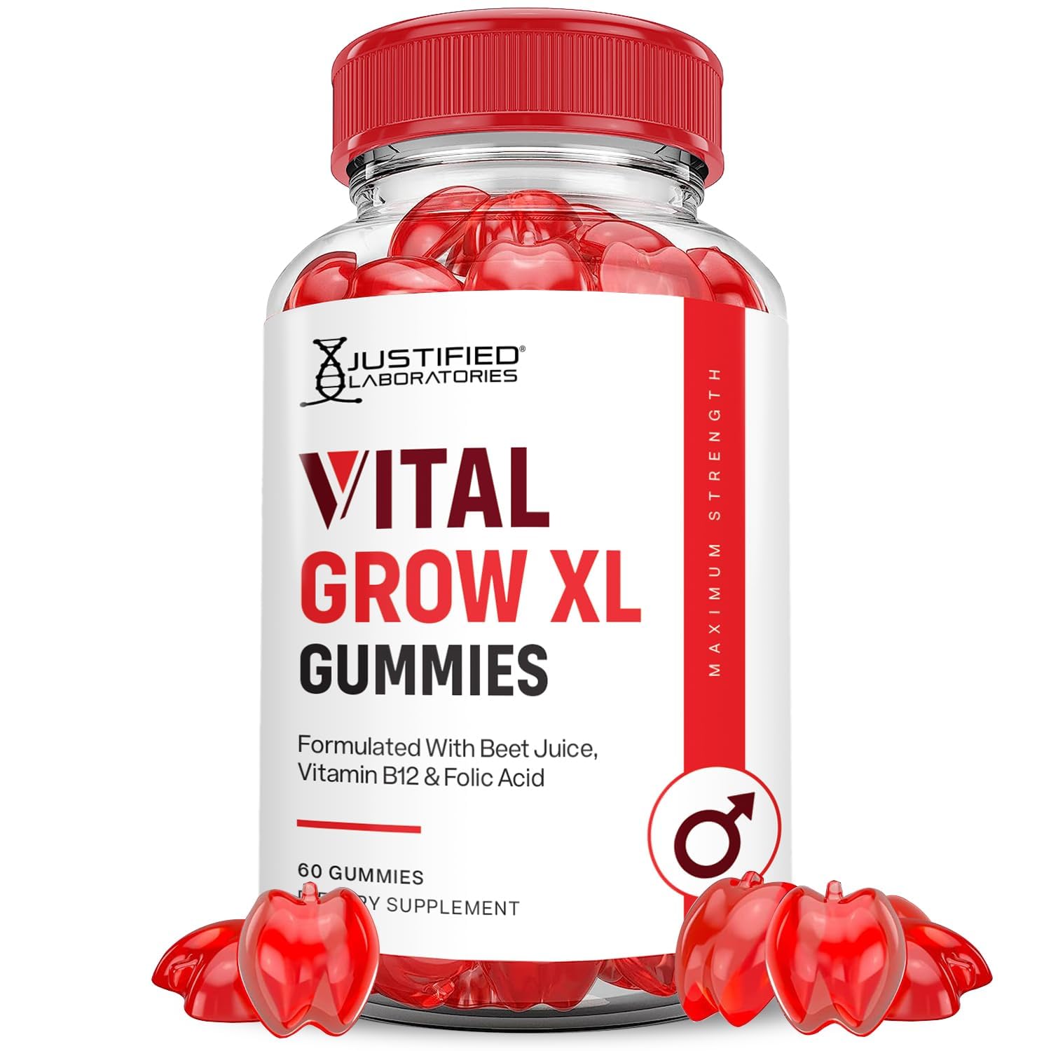 Justified Laboratories Vital Grow XL Gummies bottle with 60 gummies