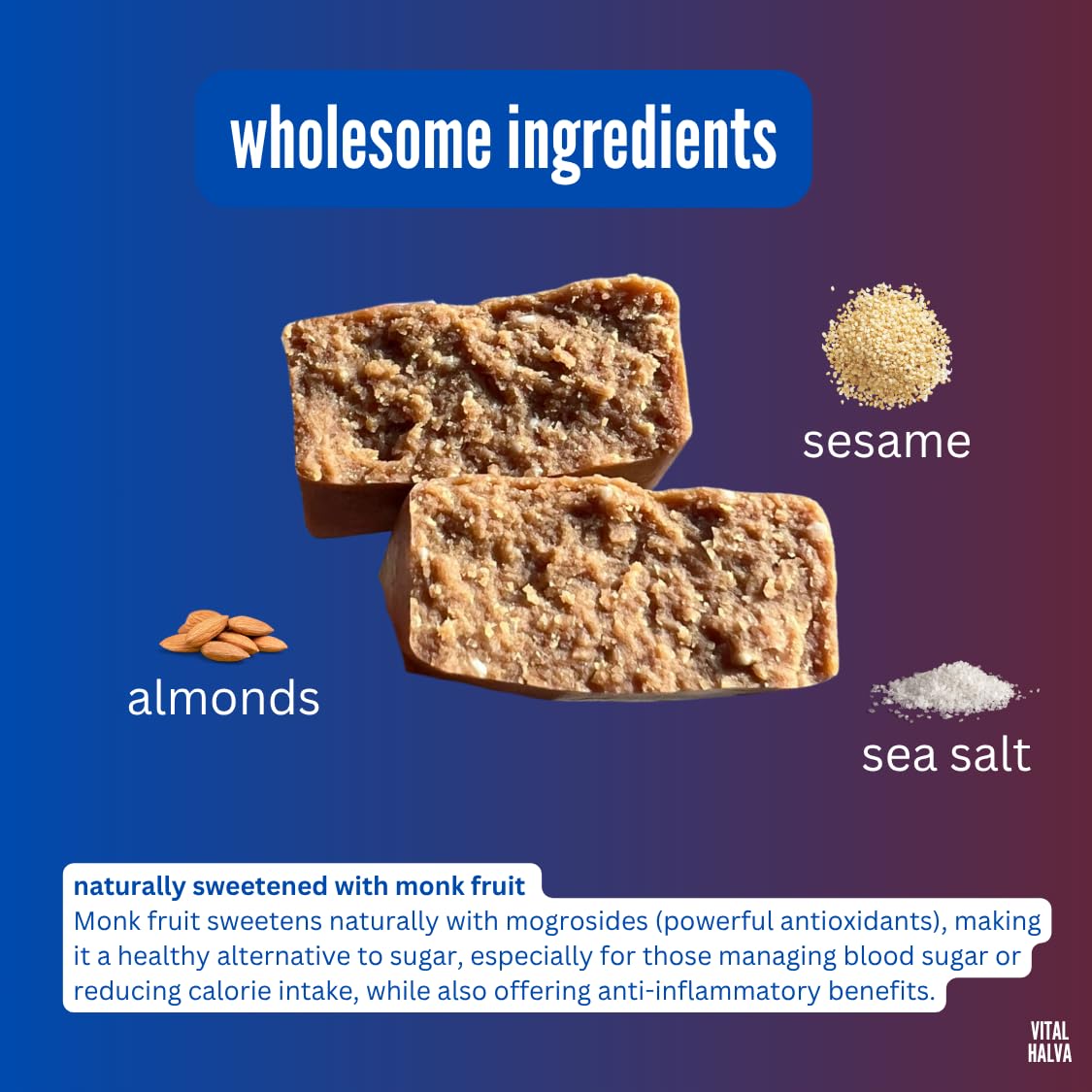 Vital Halva Original Bar bite shot captures chewy texture ideal for quick energy.