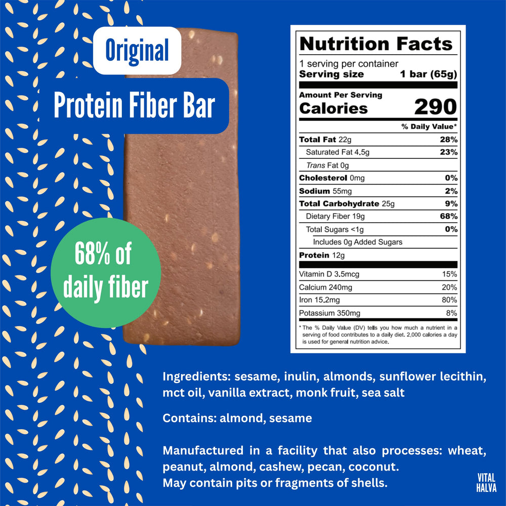Vital Halva Original Bar hero shot shows nutty sesame flavor for a tasty snack.