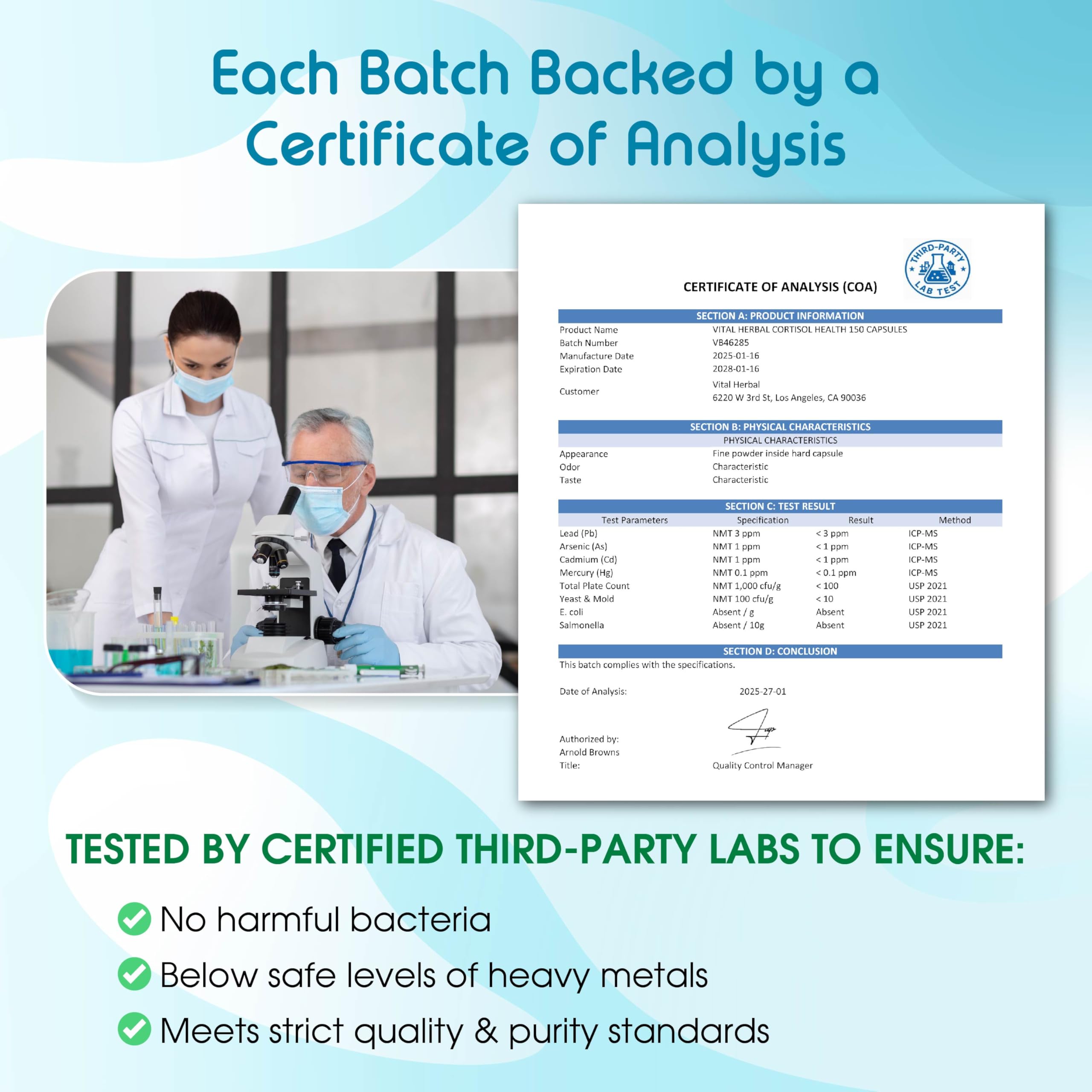 Made in USA badge on Vital Herbal Cortisol packaging