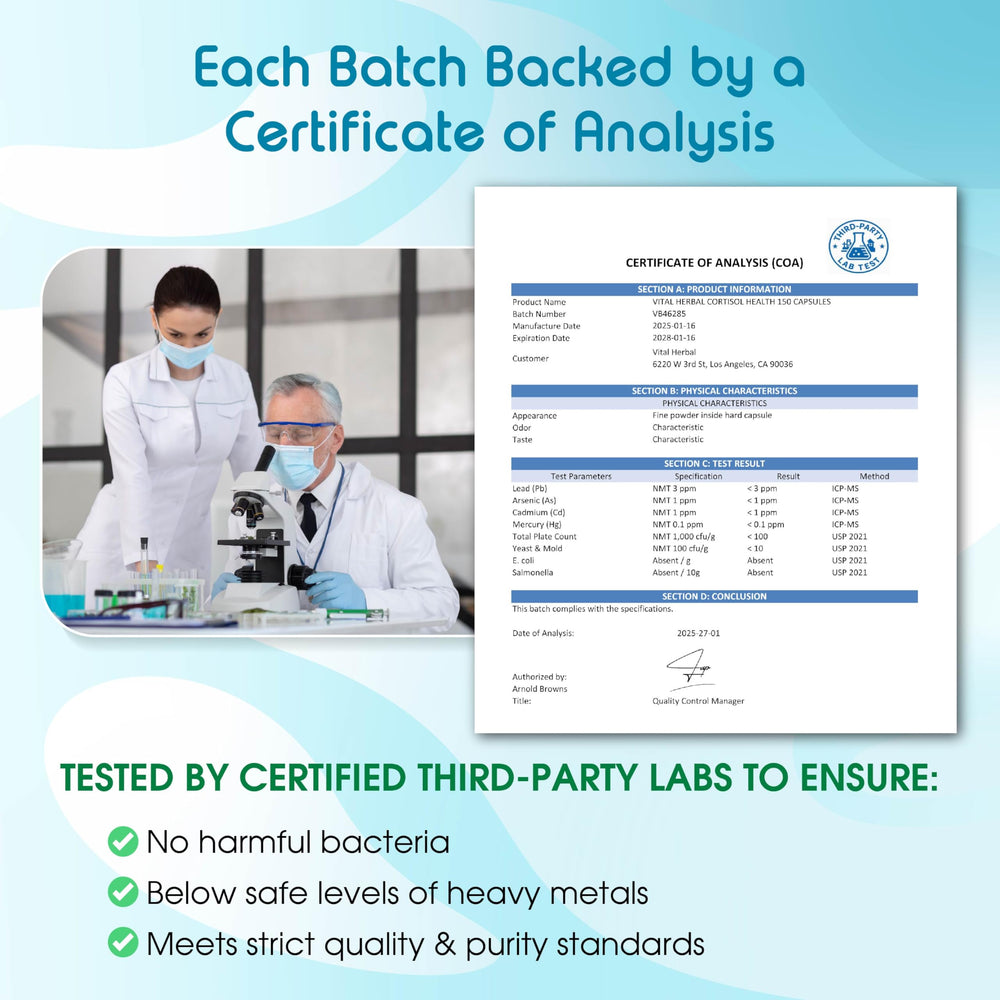 Made in USA badge on Vital Herbal Cortisol packaging