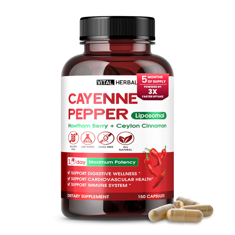 Vital Herbal liposomal cayenne pepper capsules bottle – 150-count