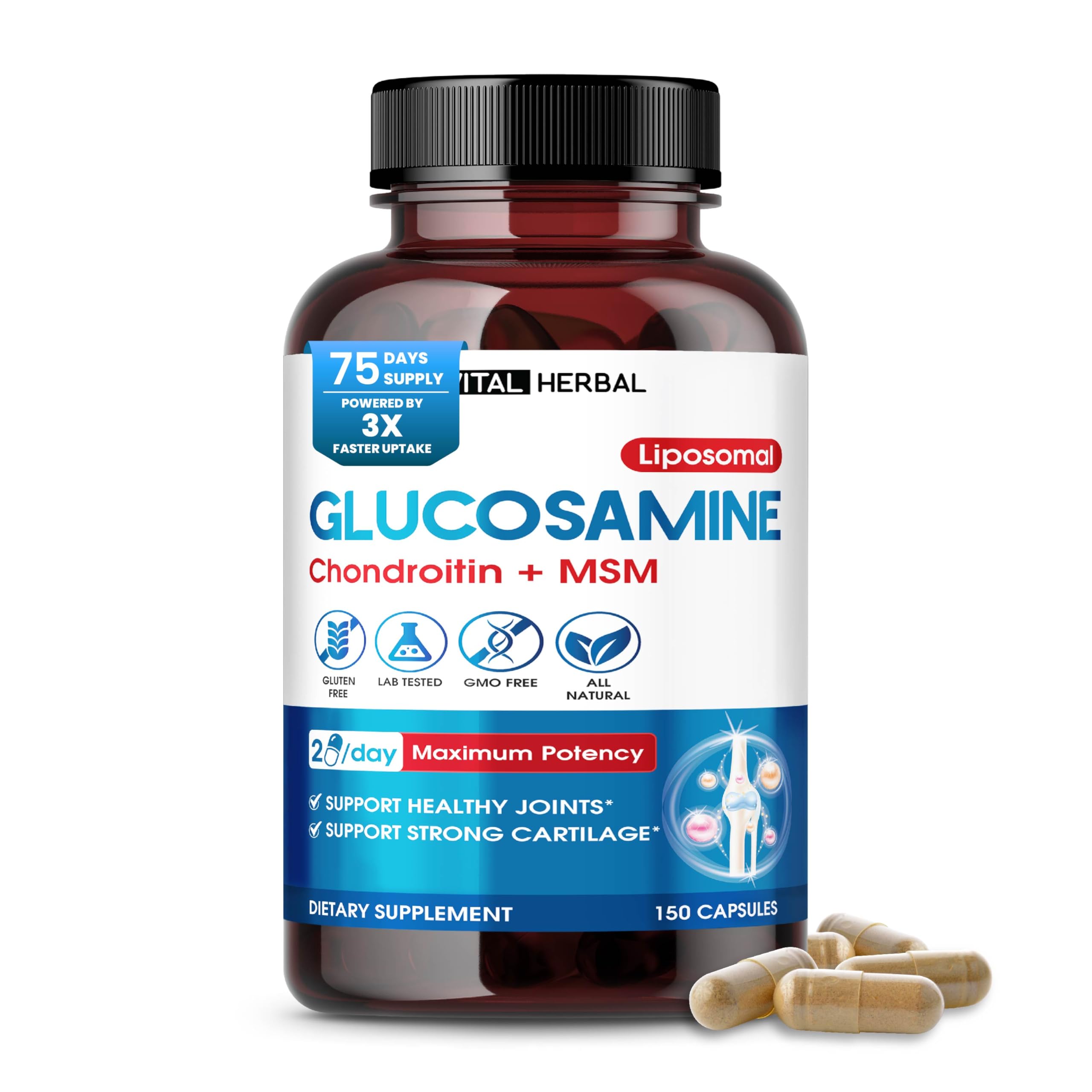 Vital Herbal liposomal glucosamine bottle with 150 capsules