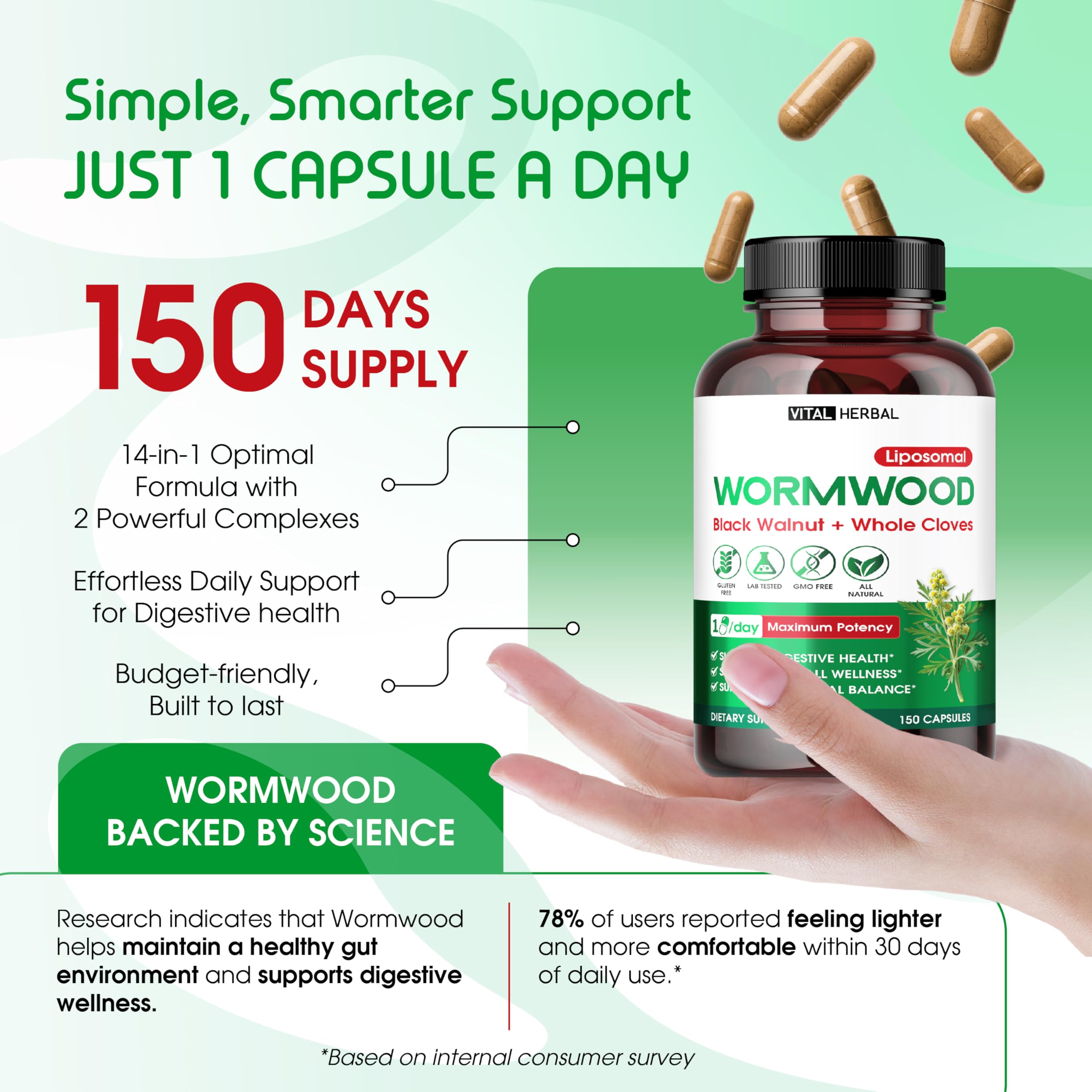 Made in USA seal with Vital Herbal branding