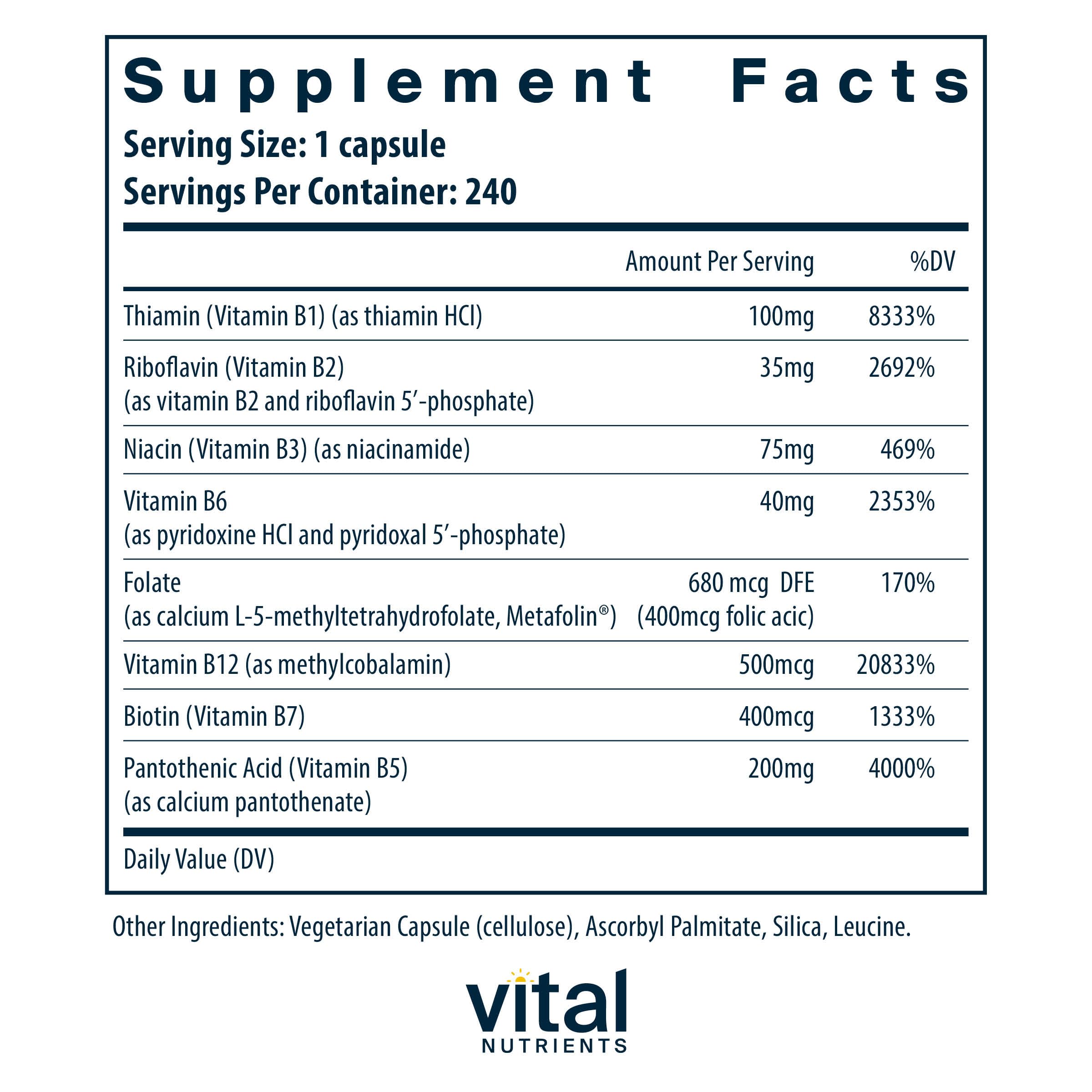 Vital Nutrients Vitamin B-Complex bottle label