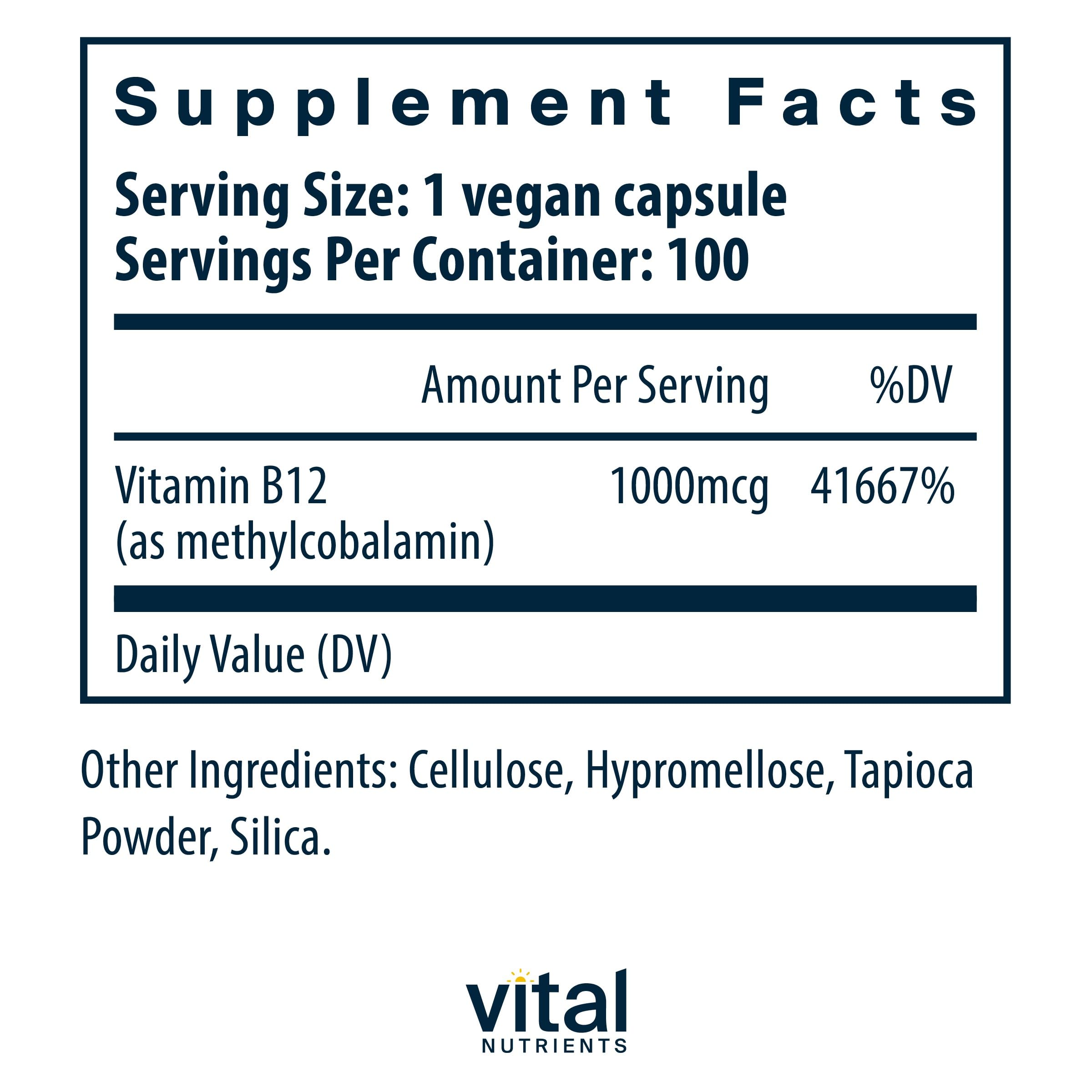 Bottle back label of Vital Nutrients B12 1000mcg