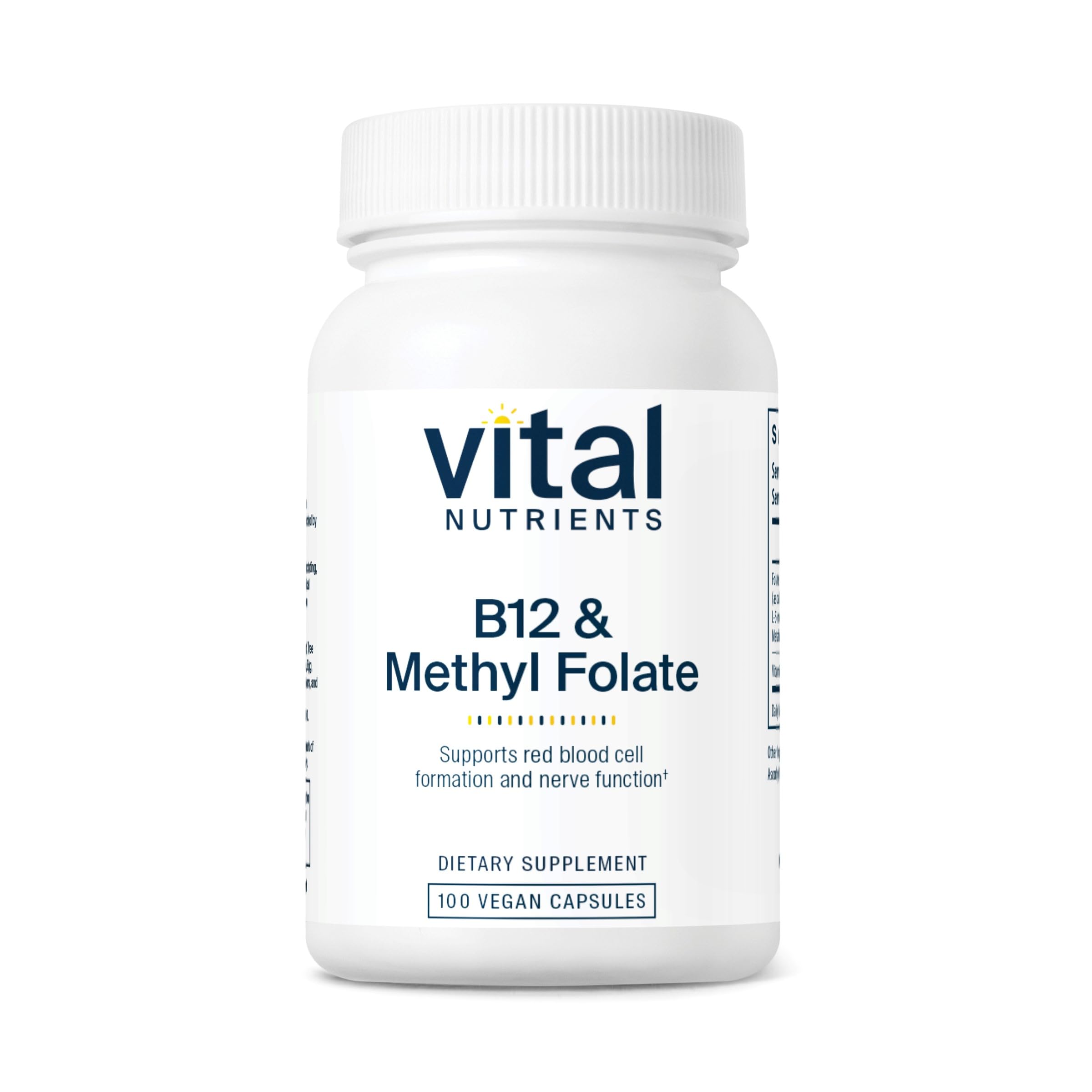 Vital Nutrients B12 & Methyl Folate bottle with vegan label