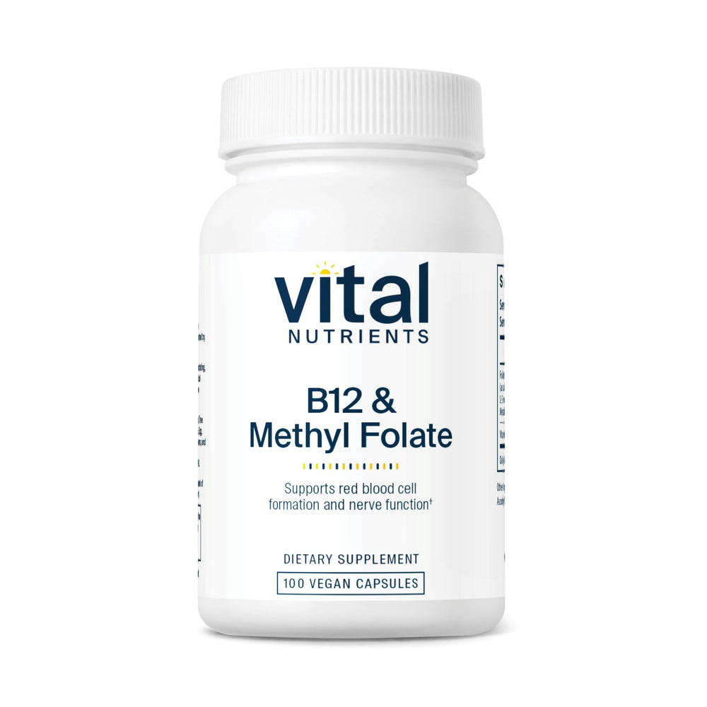 Vital Nutrients B12 & Methyl Folate bottle with vegan label
