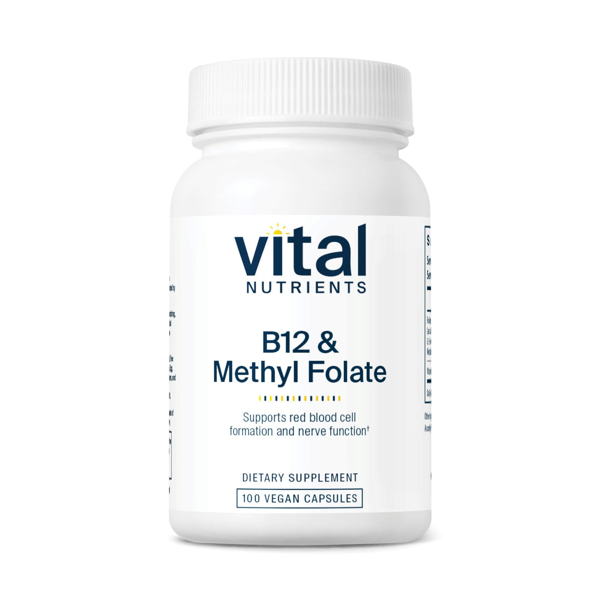 Vital Nutrients B12 & Methyl Folate bottle with vegan label