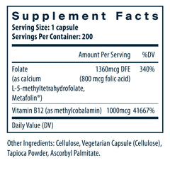 Close-up of methylcobalamin B12 and L-5-MTHF ingredients