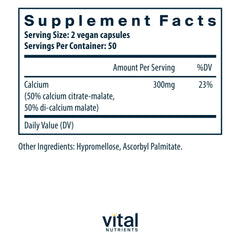 Capsules and bottle of Vital Nutrients Calcium Citrate & Malate Complex 150mg