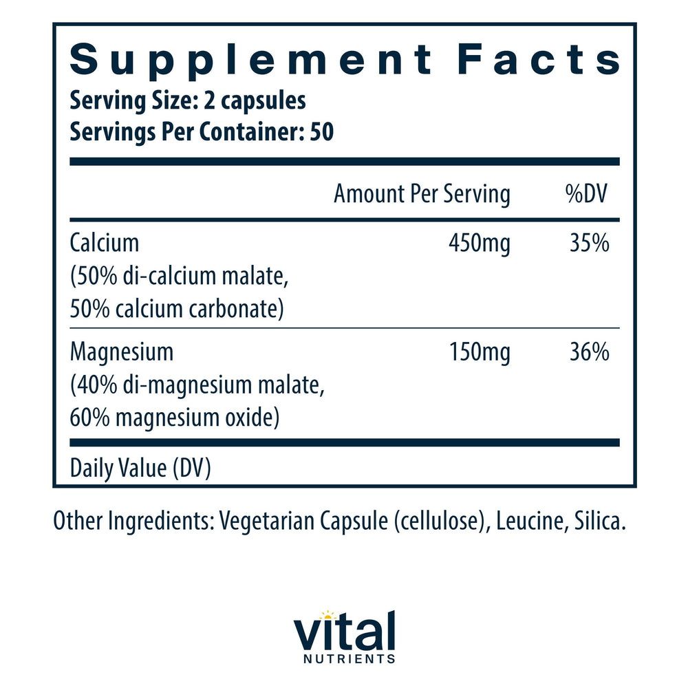 Vital Nutrients Calcium and Magnesium capsules close-up for easy daily supplementation