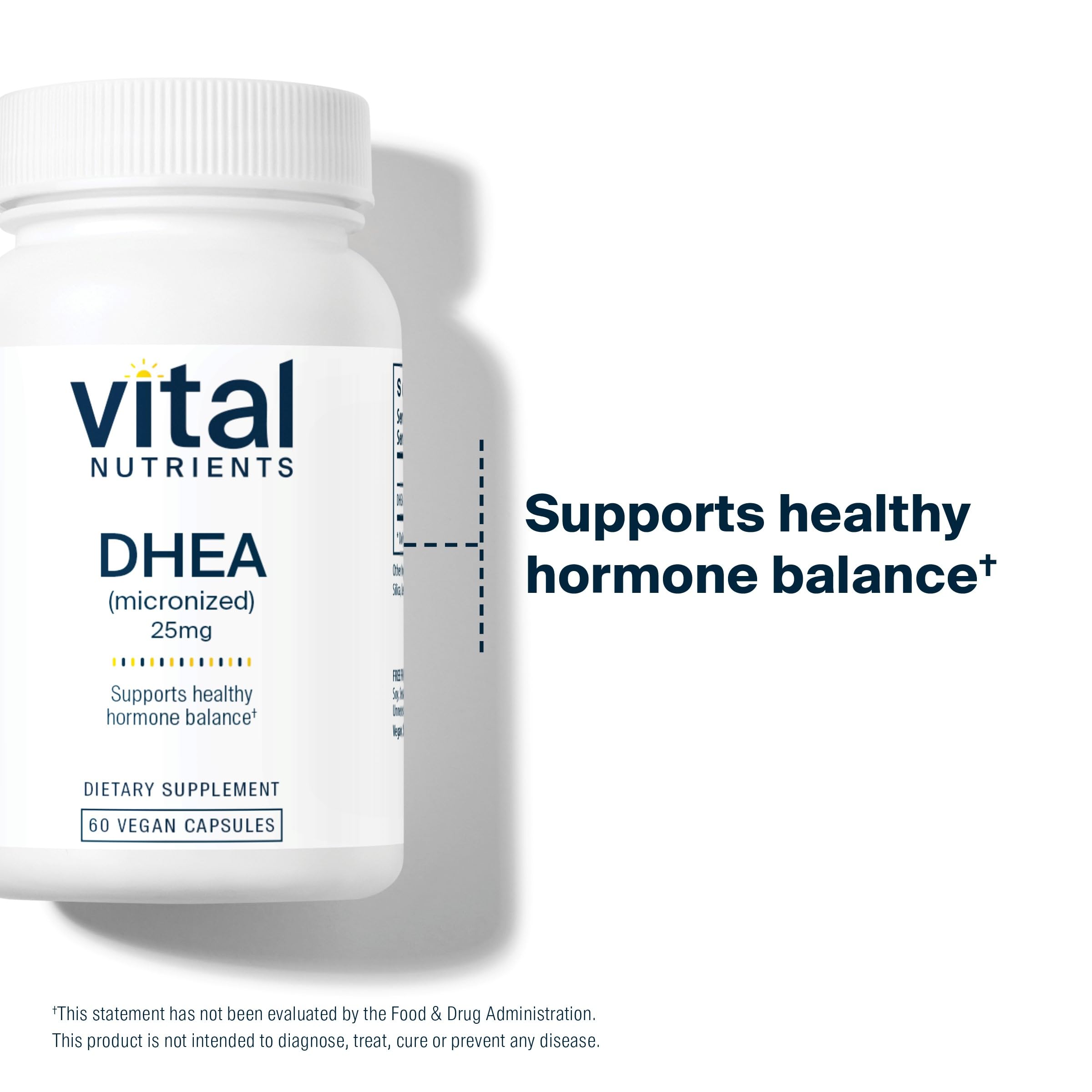 Vital Nutrients DHEA 25mg usage caps offer convenient daily supplementation.