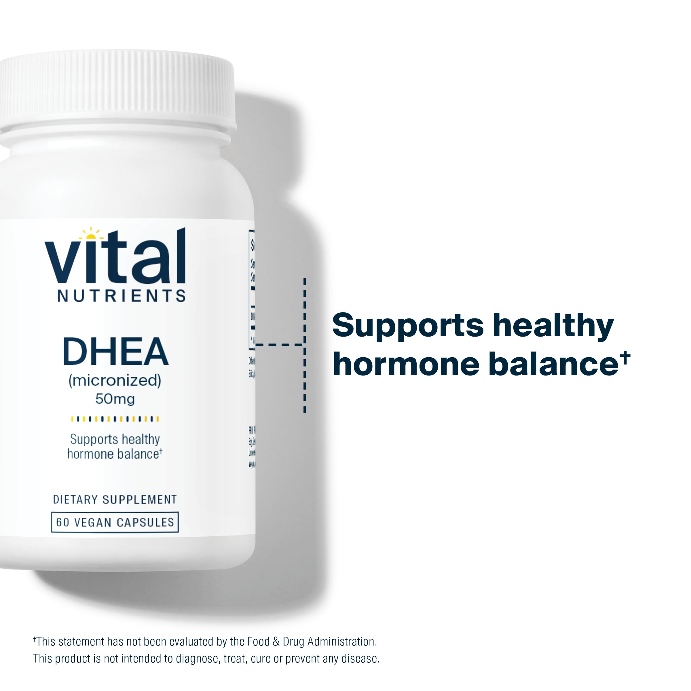 Vital Nutrients DHEA bottle in a morning routine scene with water.