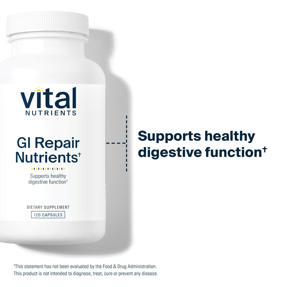 Vital Nutrients GI Repair Nutrients DGL panel emphasizes mucus membrane support benefits