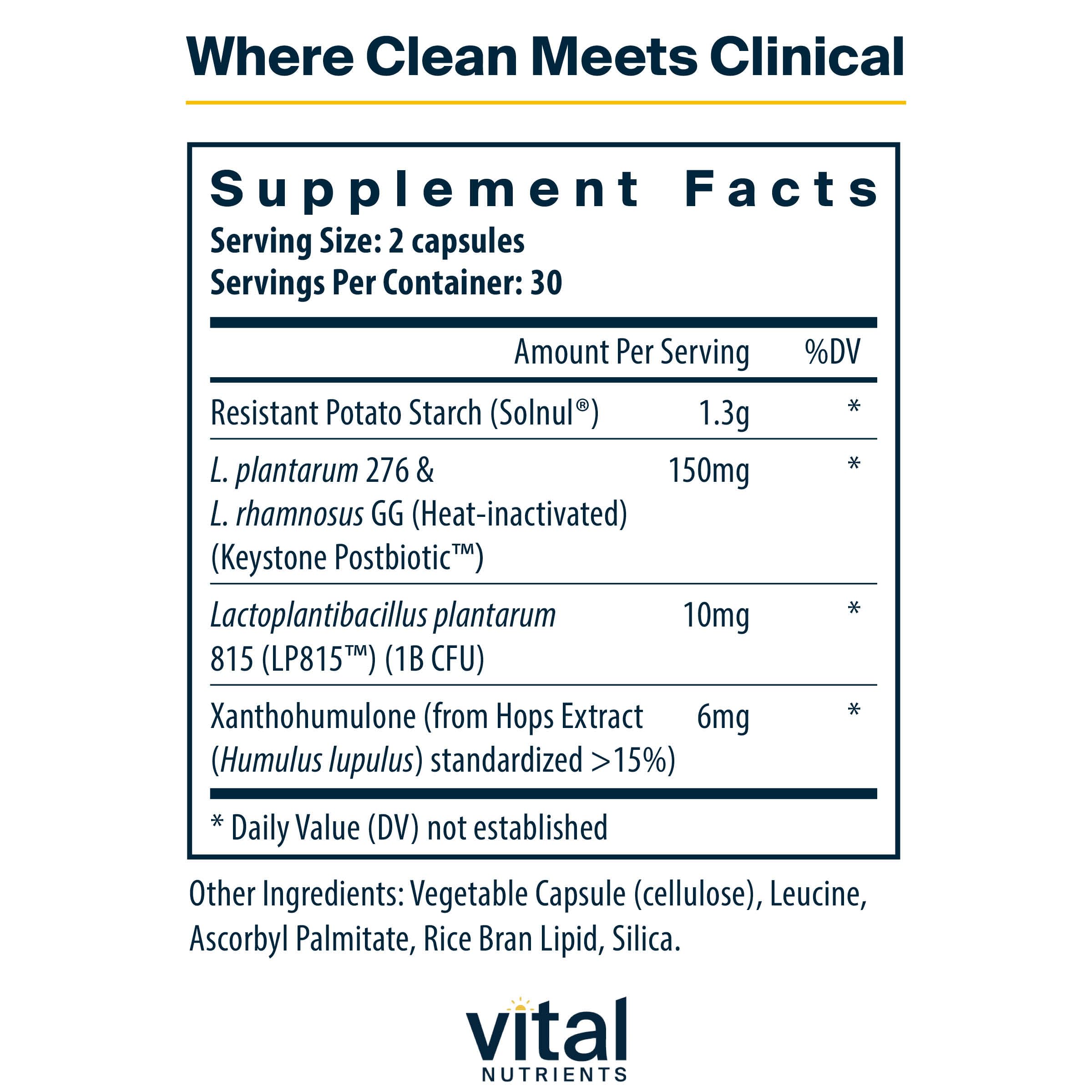 Vital Nutrients GLP-1 Complete bottle back detailing ingredients and allergen-free certification