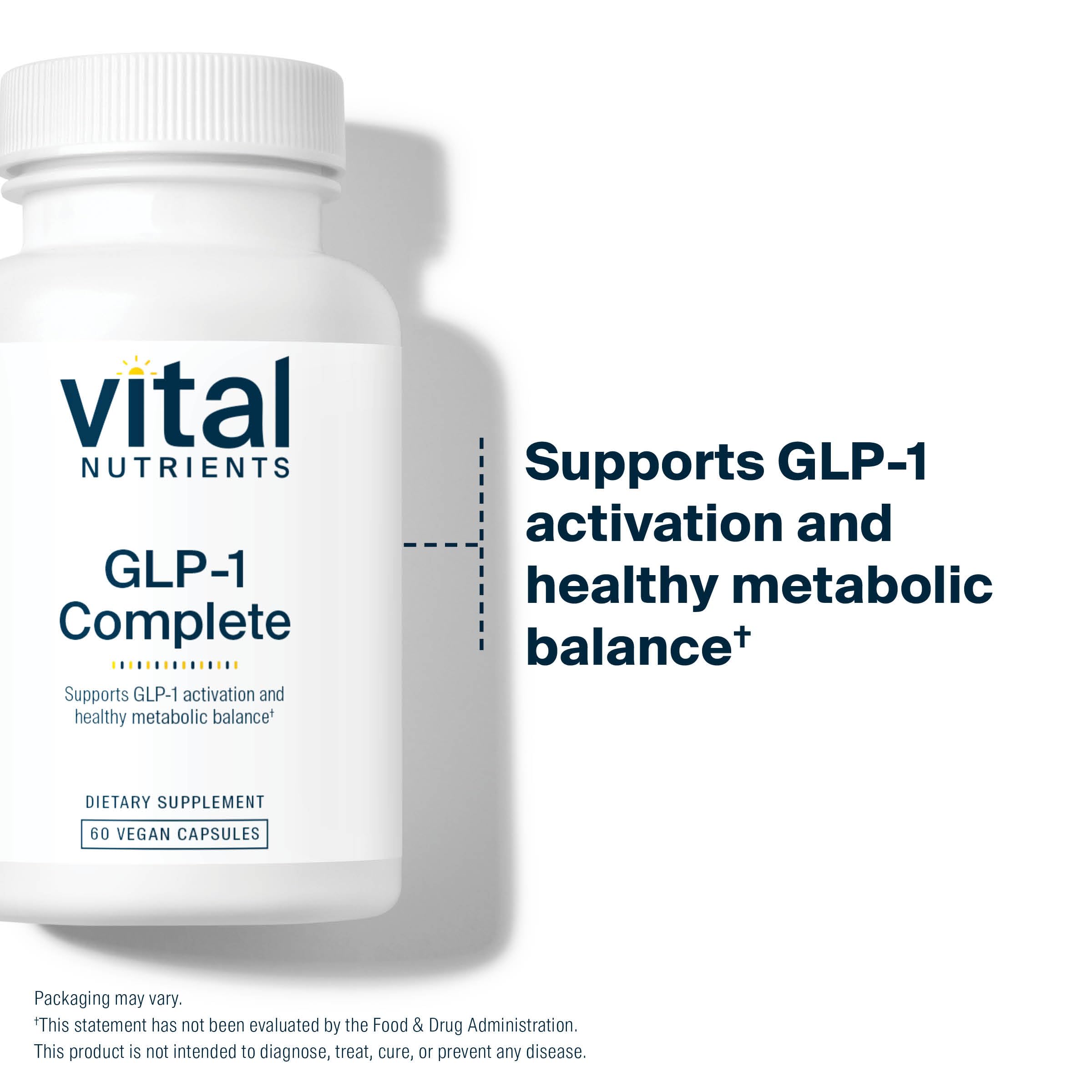 Vital Nutrients GLP-1 Complete capsules closeup showing vegan capsules