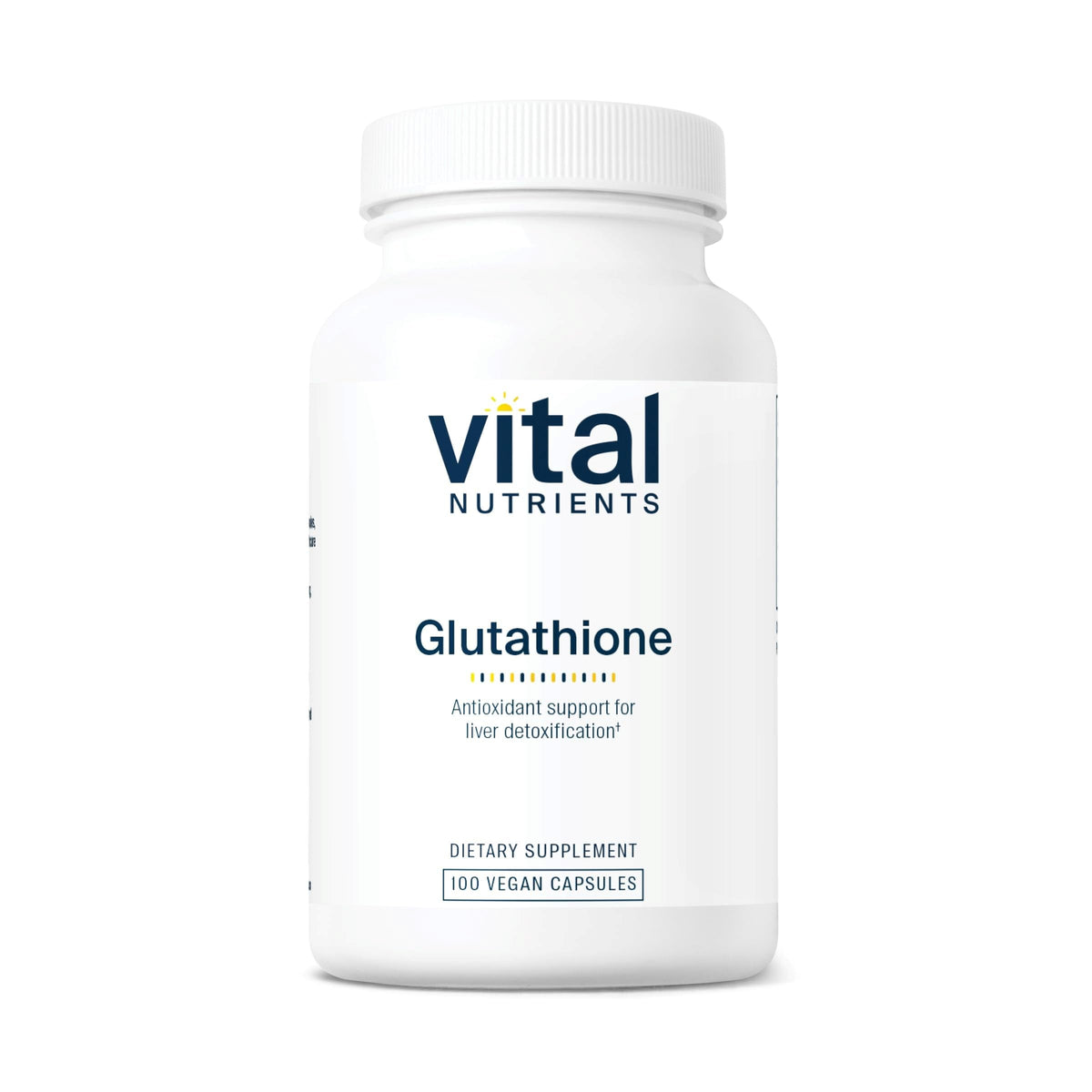 Bottle of Vital Nutrients Glutathione 400mg on a white background