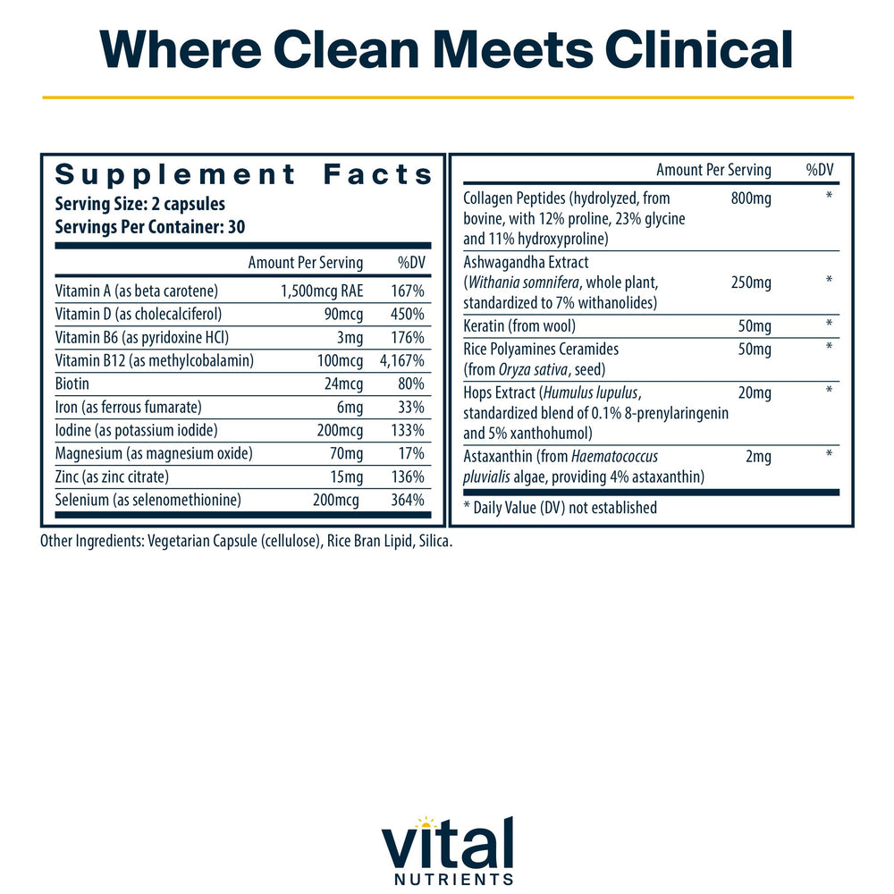 Ingredient list for Vital Nutrients Hair Growth Vitamins Complex for Women