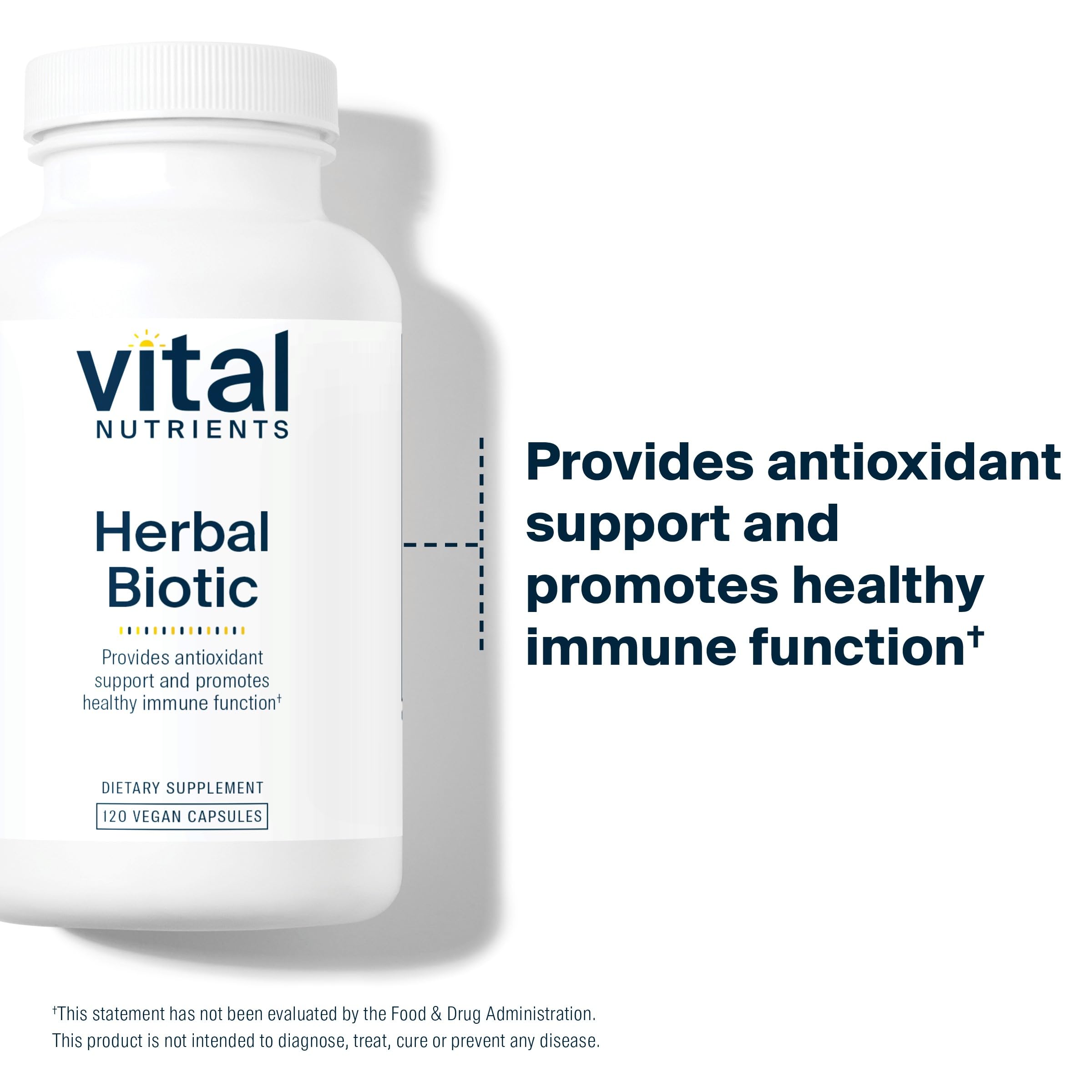 Front packaging of Vital Nutrients Herbal Biotic with 120 capsules