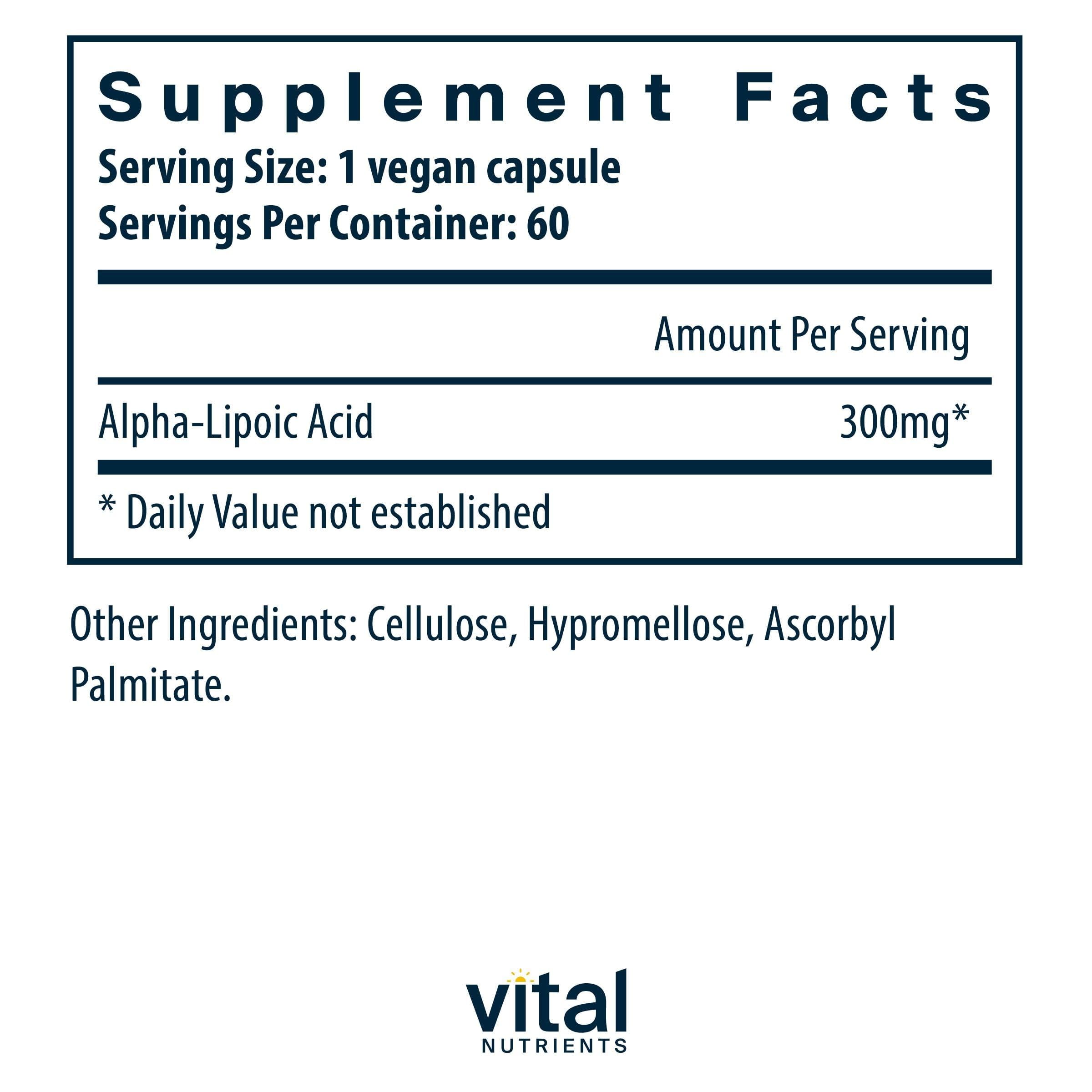 Close-up of Alpha-Lipoic Acid 300mg label
