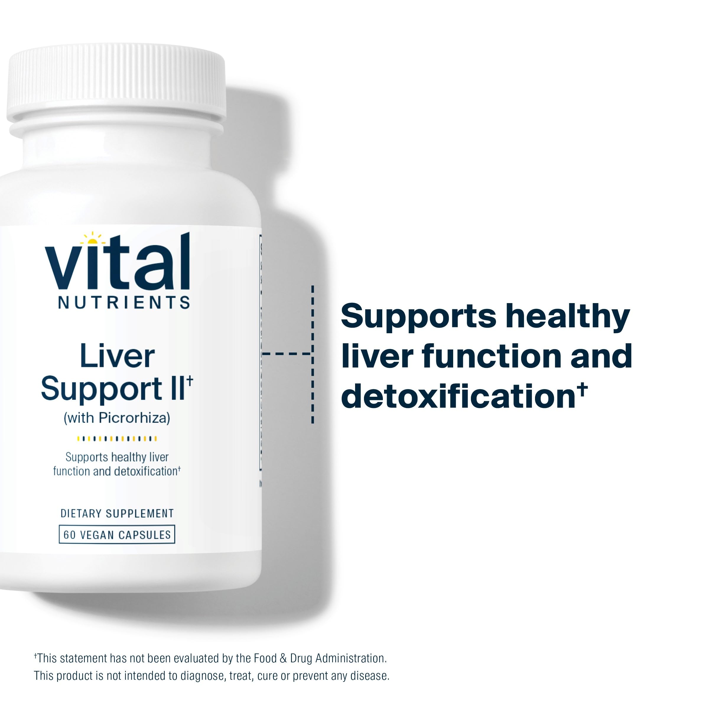 Close-up of 60 capsules for Vital Nutrients Liver Support II