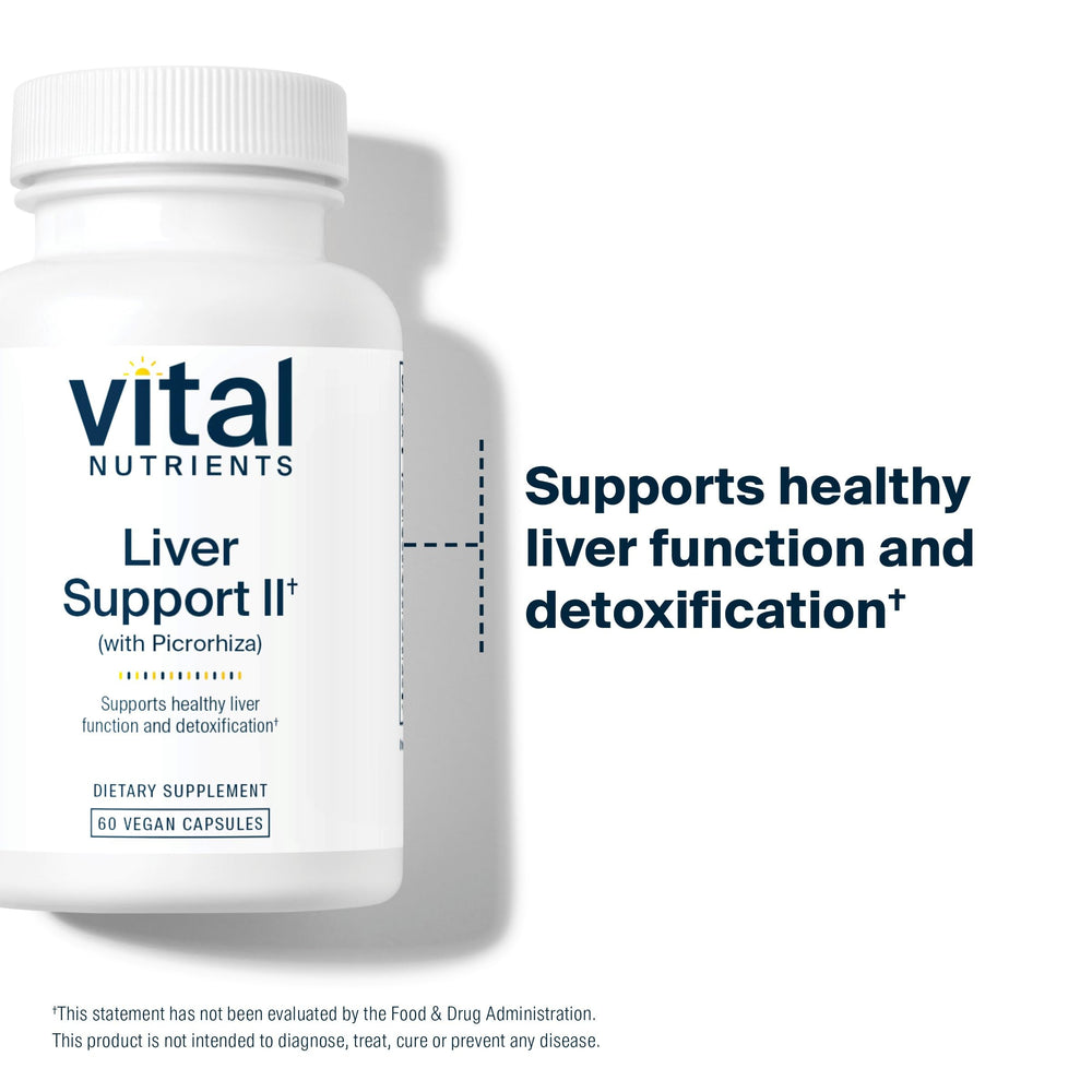 Close-up of 60 capsules for Vital Nutrients Liver Support II