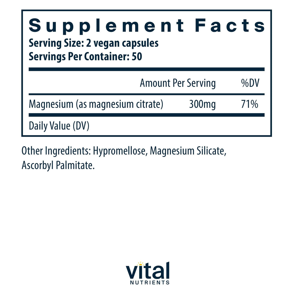 Close-up of Magnesium Citrate capsules for Vital Nutrients supplement