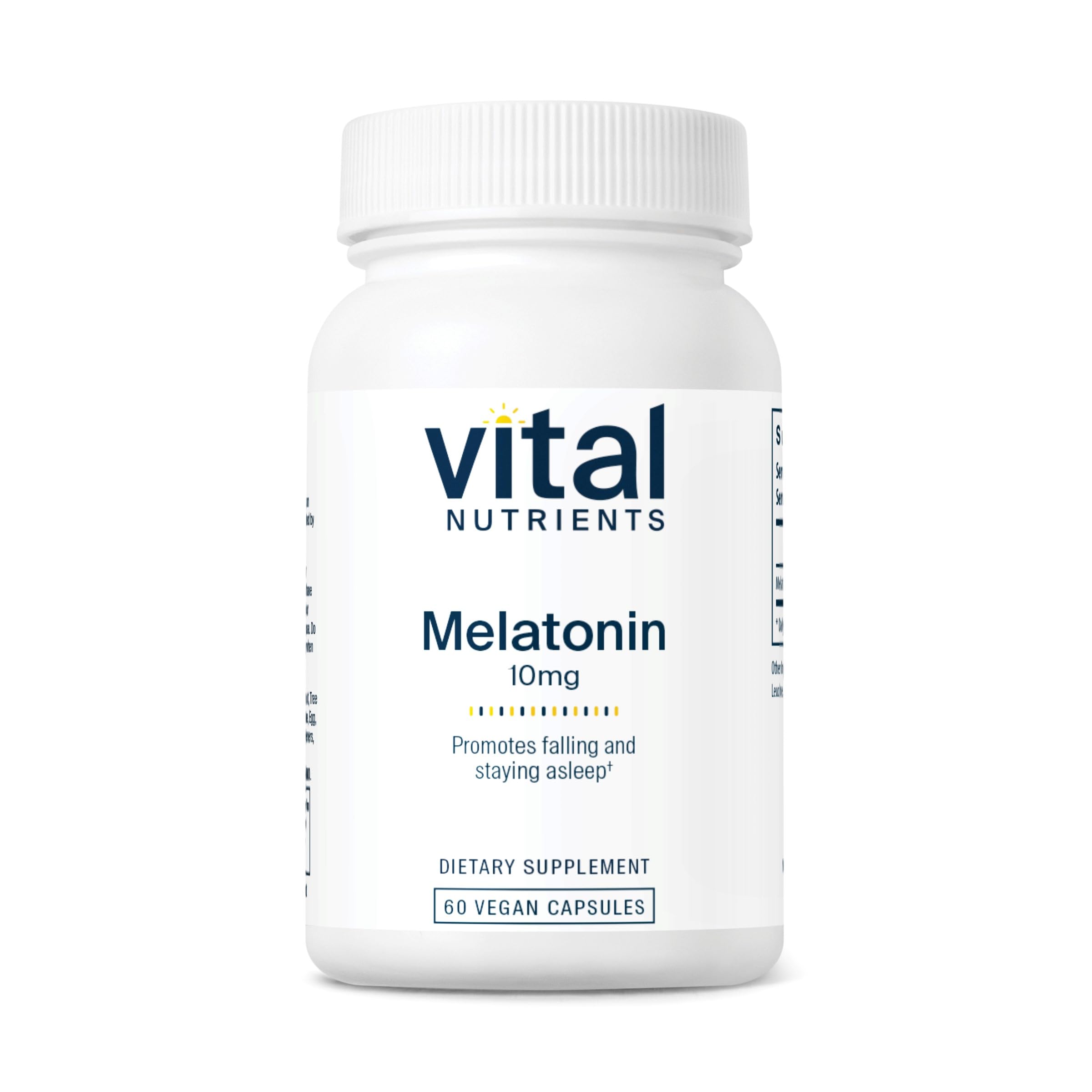 Vital Nutrients Melatonin 10mg bottle on a nightstand supports a calmer bedtime routine.