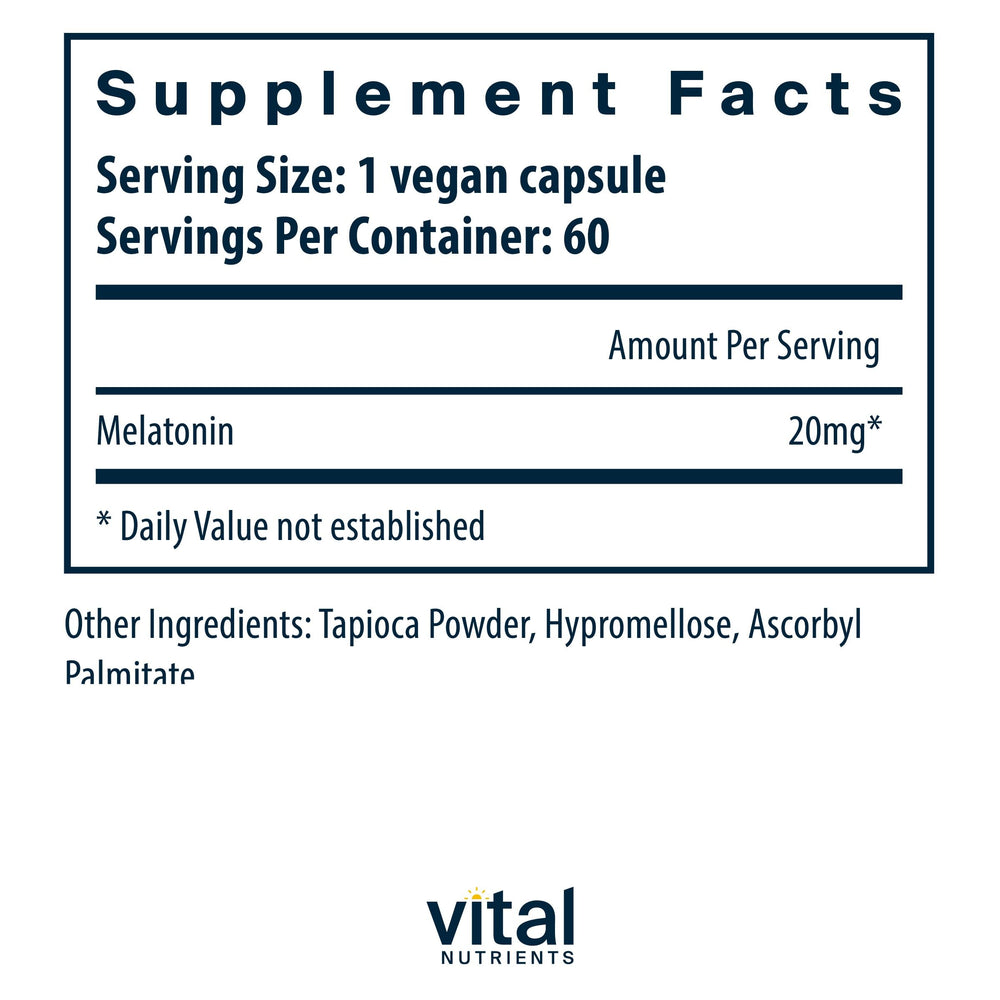 Vital Nutrients Melatonin 20mg capsules for natural sleep cycle.
