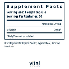 Vital Nutrients Melatonin 20mg capsules for natural sleep cycle.