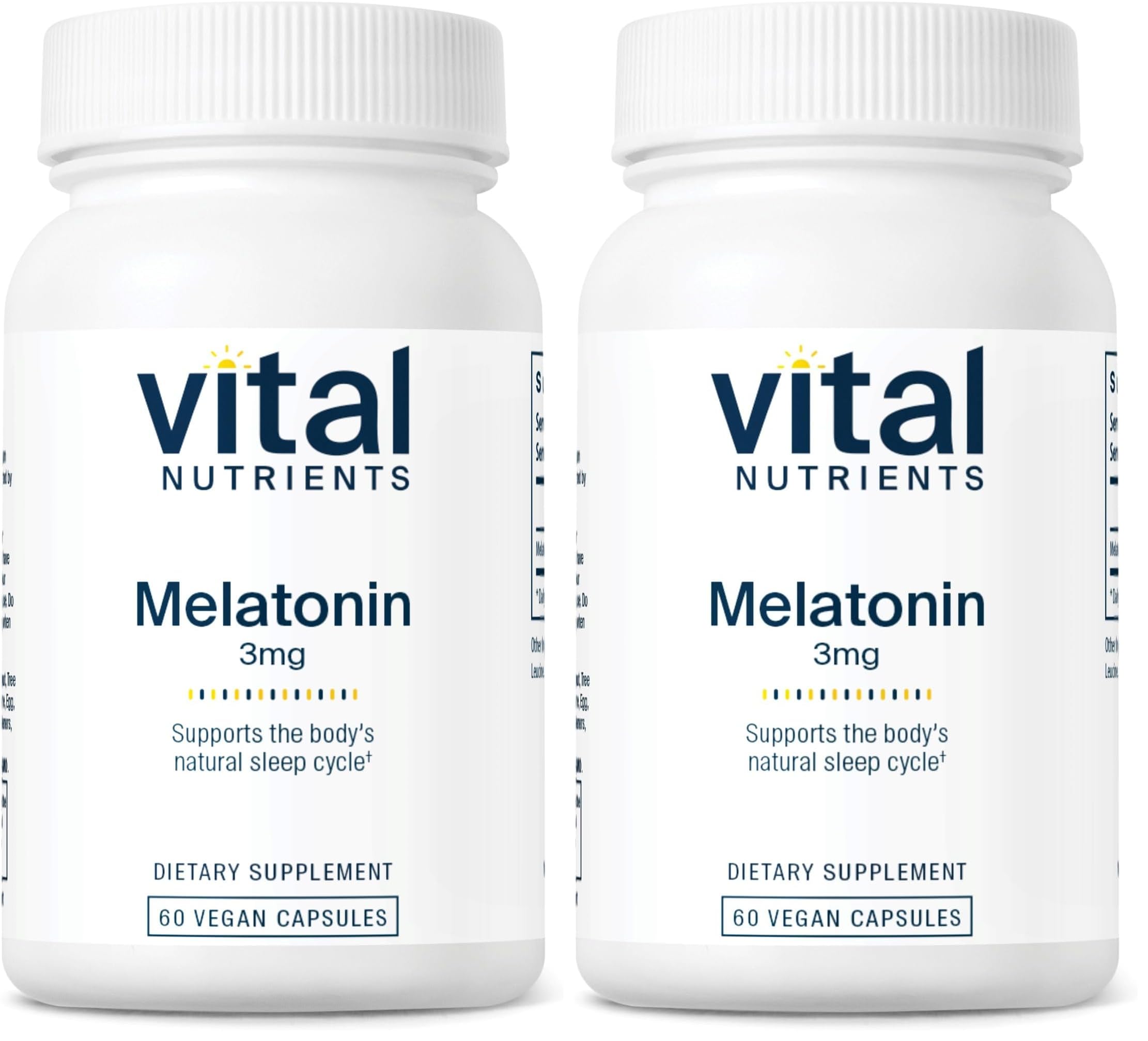 Vital Nutrients Melatonin 3mg bottle closeup for gentle sleep support.