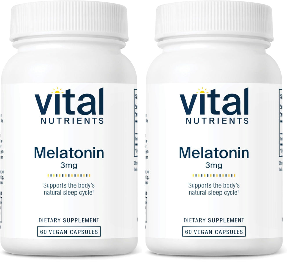Vital Nutrients Melatonin 3mg bottle closeup for gentle sleep support.