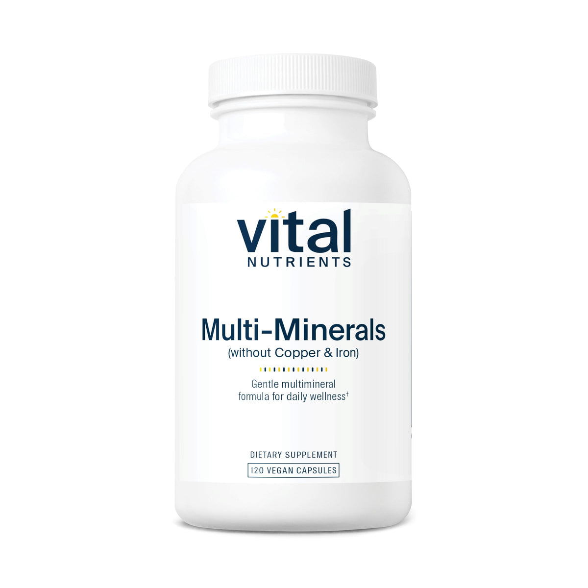 Vital Nutrients Multi-Minerals bottle with citrate and malate minerals, 120 capsules