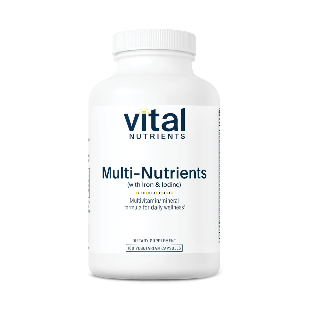Vital Nutrients Multi-Nutrients bottle label highlighting Iron and Iodine