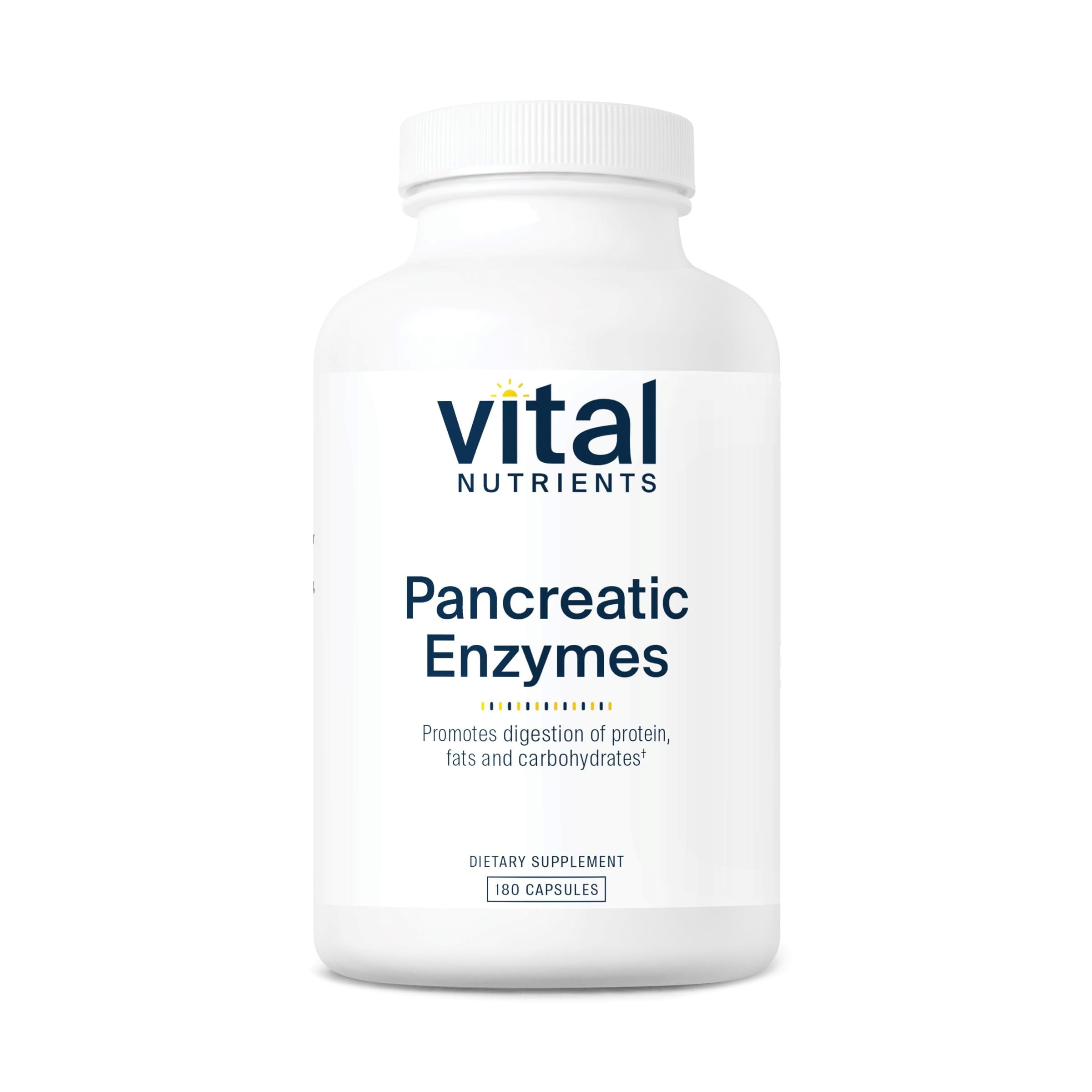 Front view of Vital Nutrients Pancreatic Enzymes 1000mg bottle