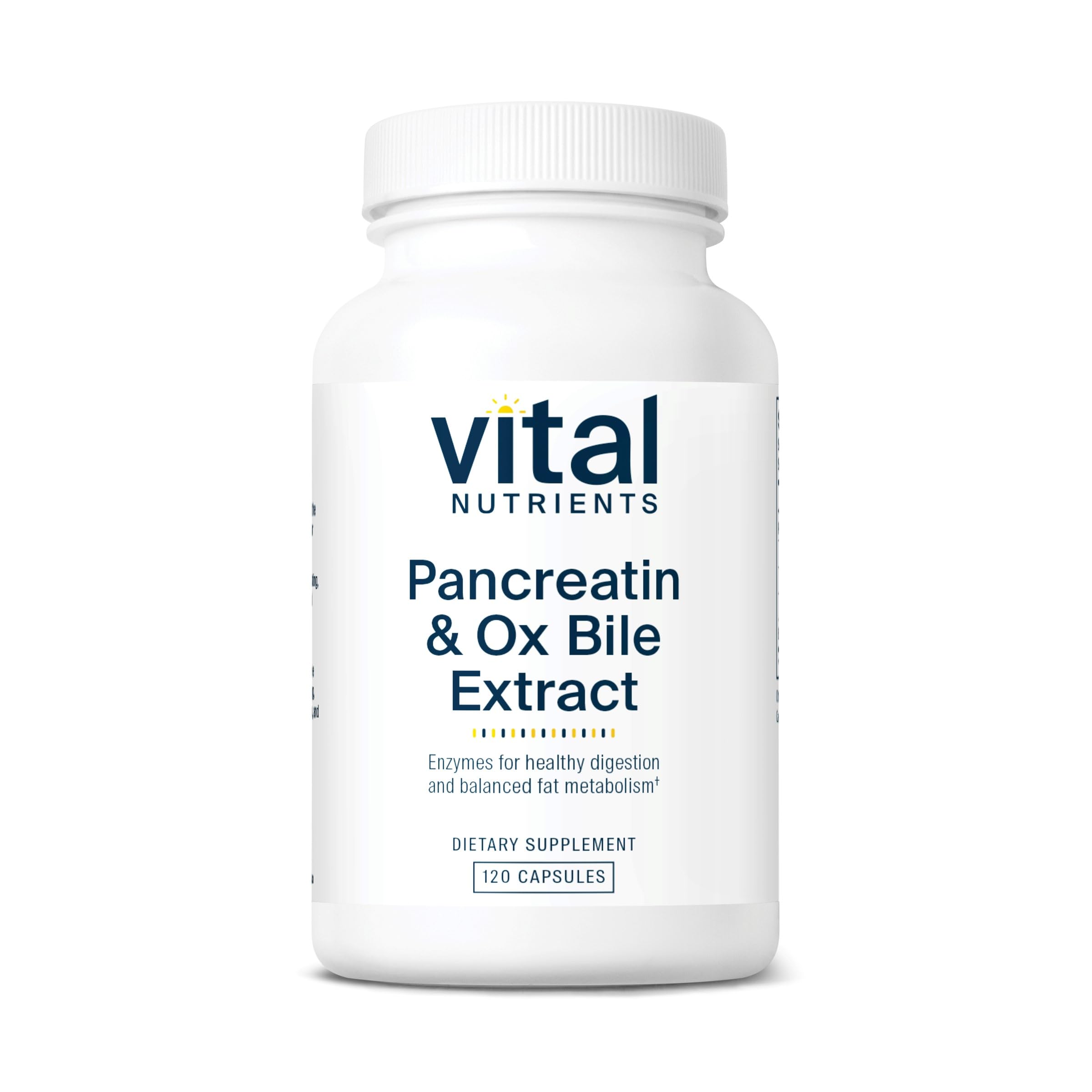 Bottle of Vital Nutrients Pancreatin & Ox Bile Extract 500mg with 120 capsules