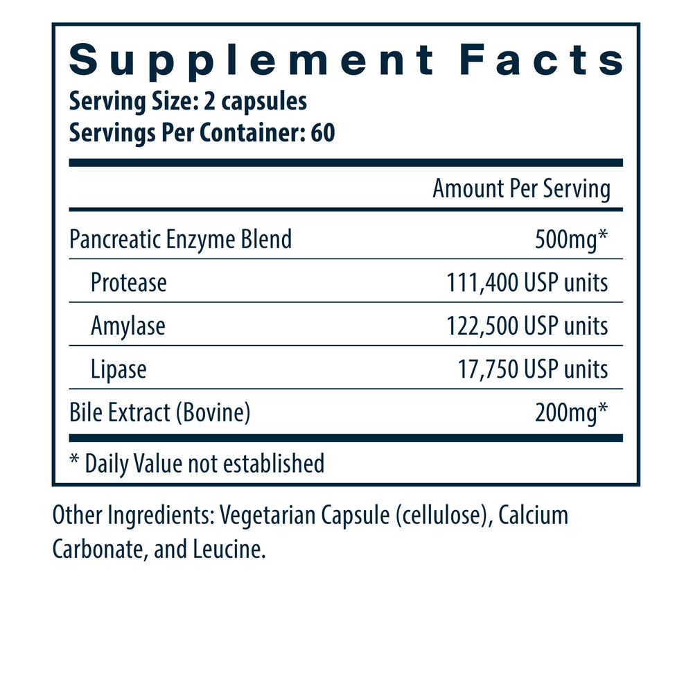 Close-up of Vital Nutrients Pancreatin & Ox Bile Extract label