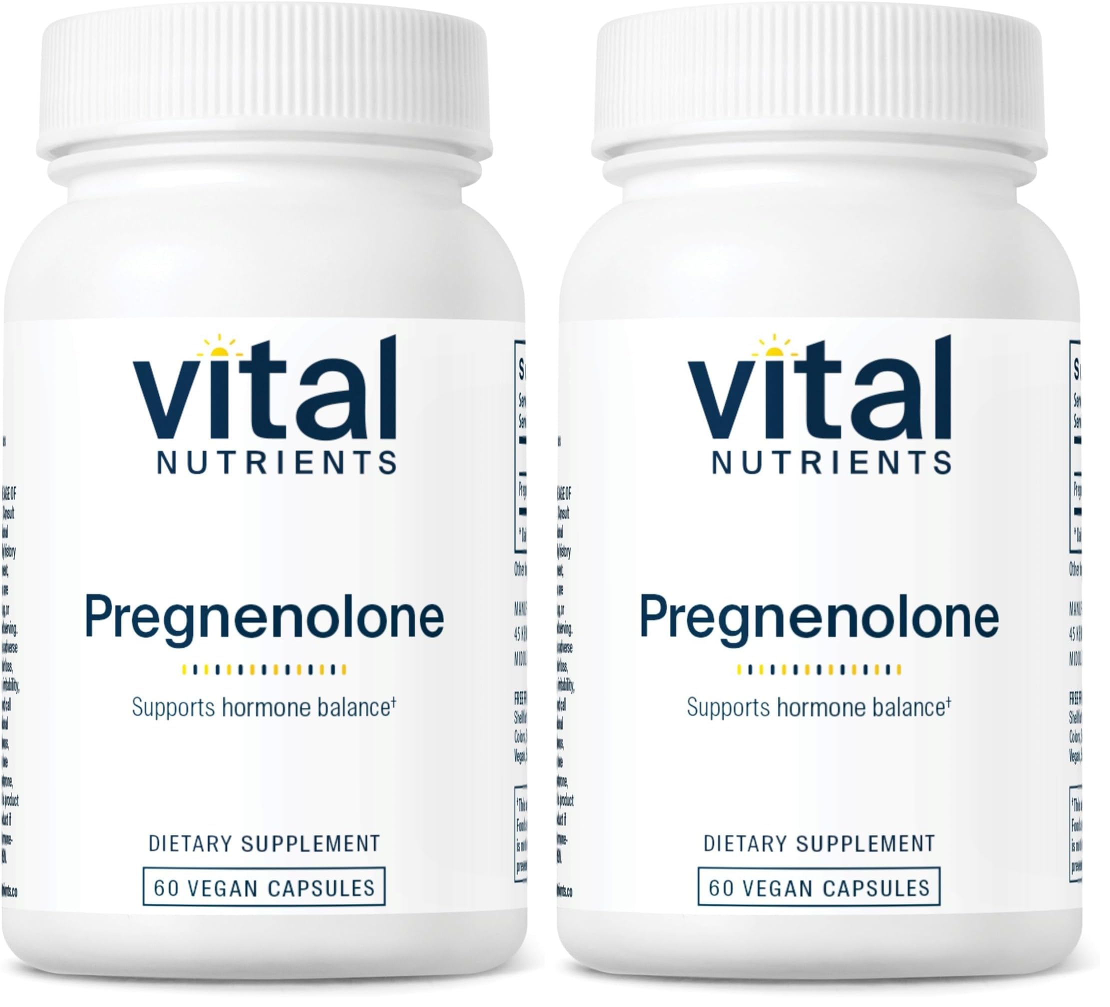 Vital Nutrients Pregnenolone bottle with 60 vegetarian capsules, pack of 2