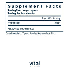 Ingredient list for Pregnenolone supplement