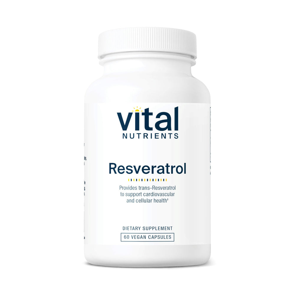 Vital Nutrients Resveratrol bottle front promoting antioxidant heart support