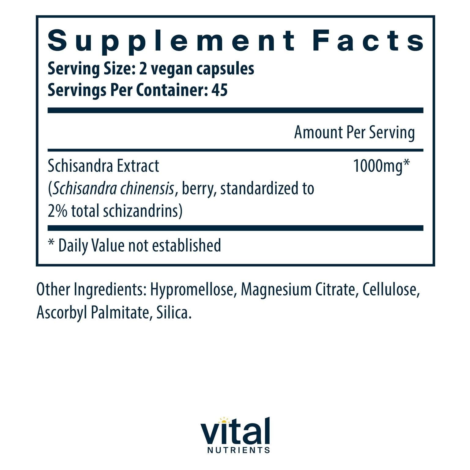 Close-up of Schisandra Extract bottle showing 90 vegetarian capsules