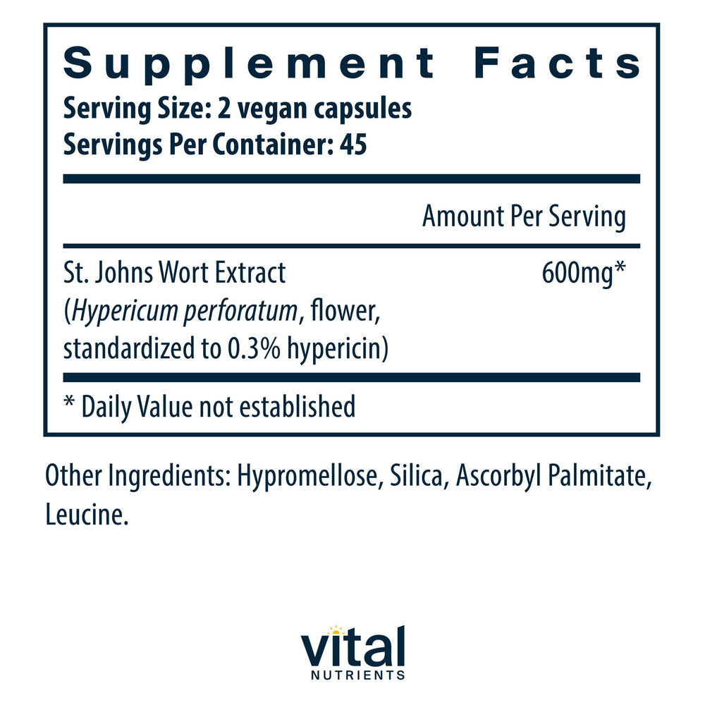 Vital Nutrients St John's Wort 600mg bottle label close-up