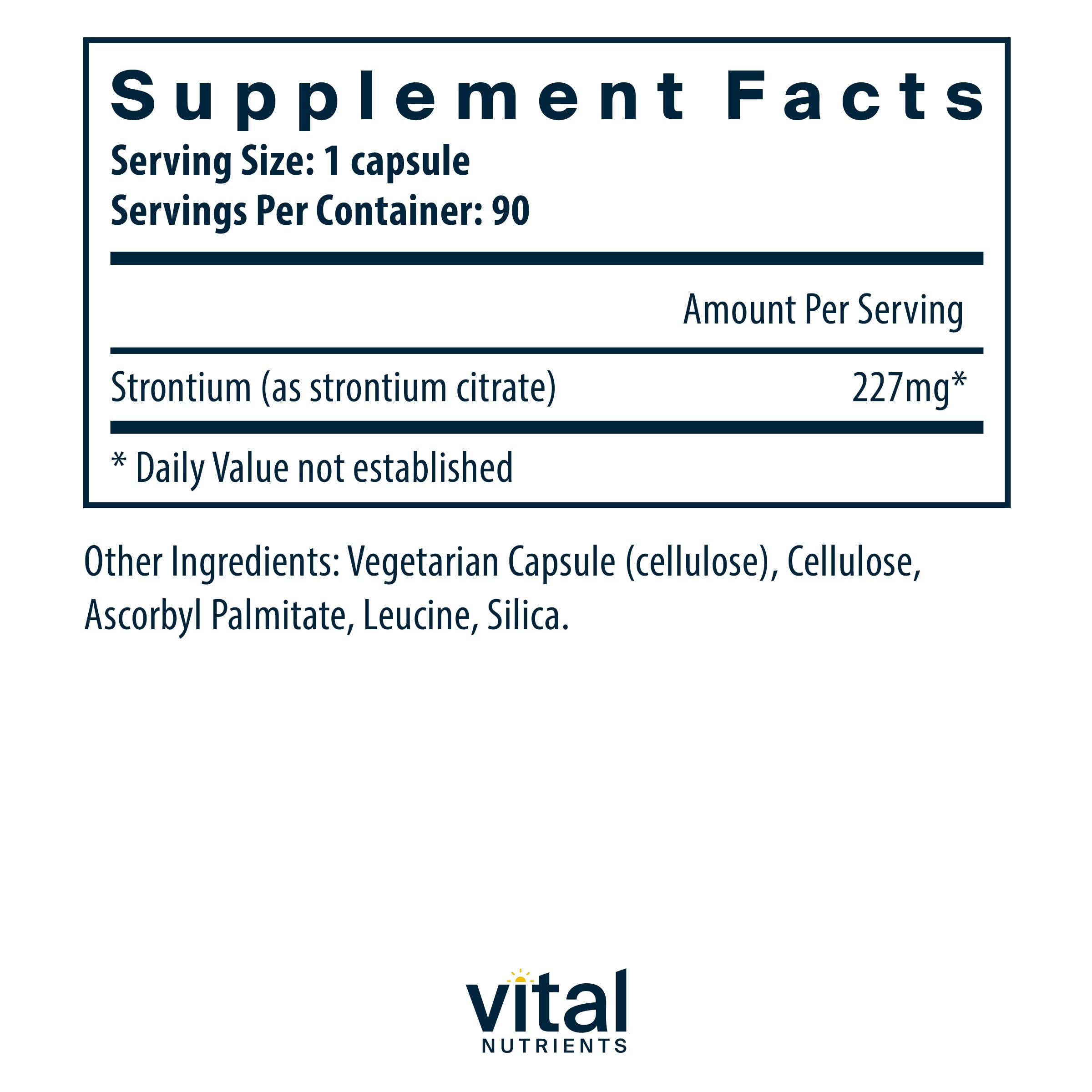 Nutrition facts panel for Strontium Citrate supplement